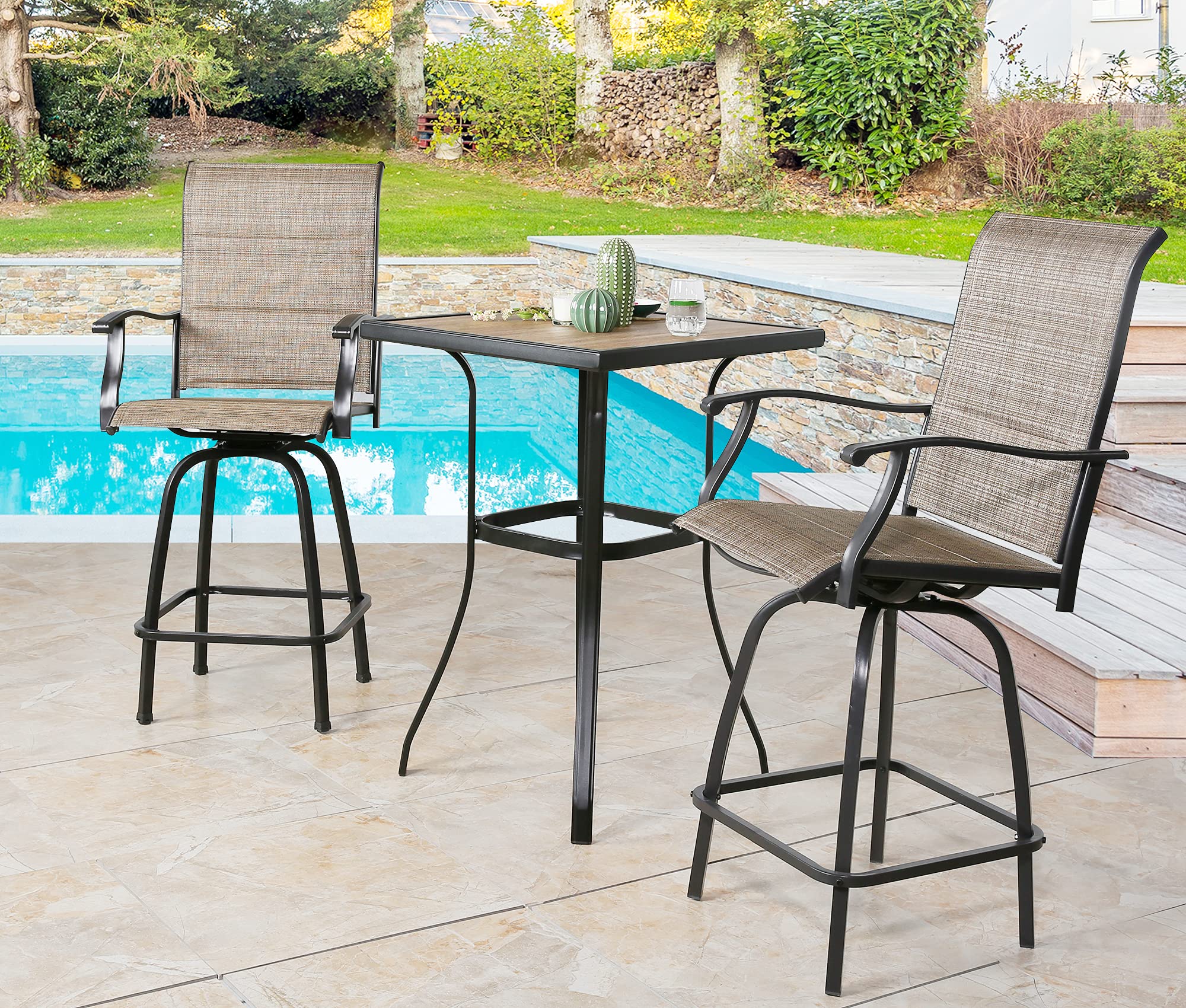 Ulax 2-Pack Outdoor Swivel Bar Stools with Padded Seats - Waterproof Patio Bar Chairs for Backyard, Deck, Poolside & Garden - Comfortable Counter Height Stools for Outdoor Dining & Entertaining