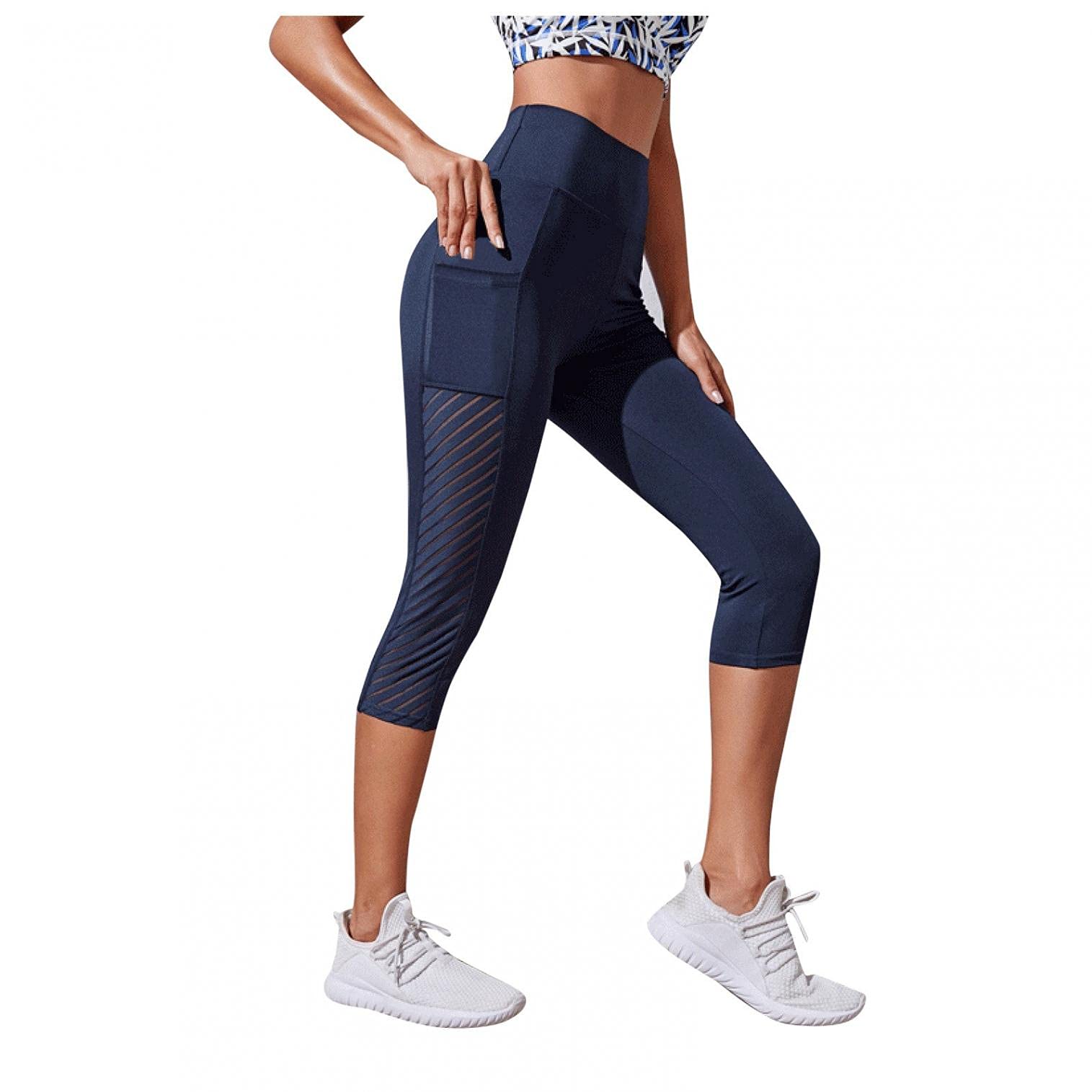 HHoo88 High Waisted Yoga Pants for Women - 3/4 Length Tummy Control Workout Leggings with Pockets | Perfect for Running, Gym & Daily Wear | Stretchy Comfortable Capris for Yoga & Active Lifestyle