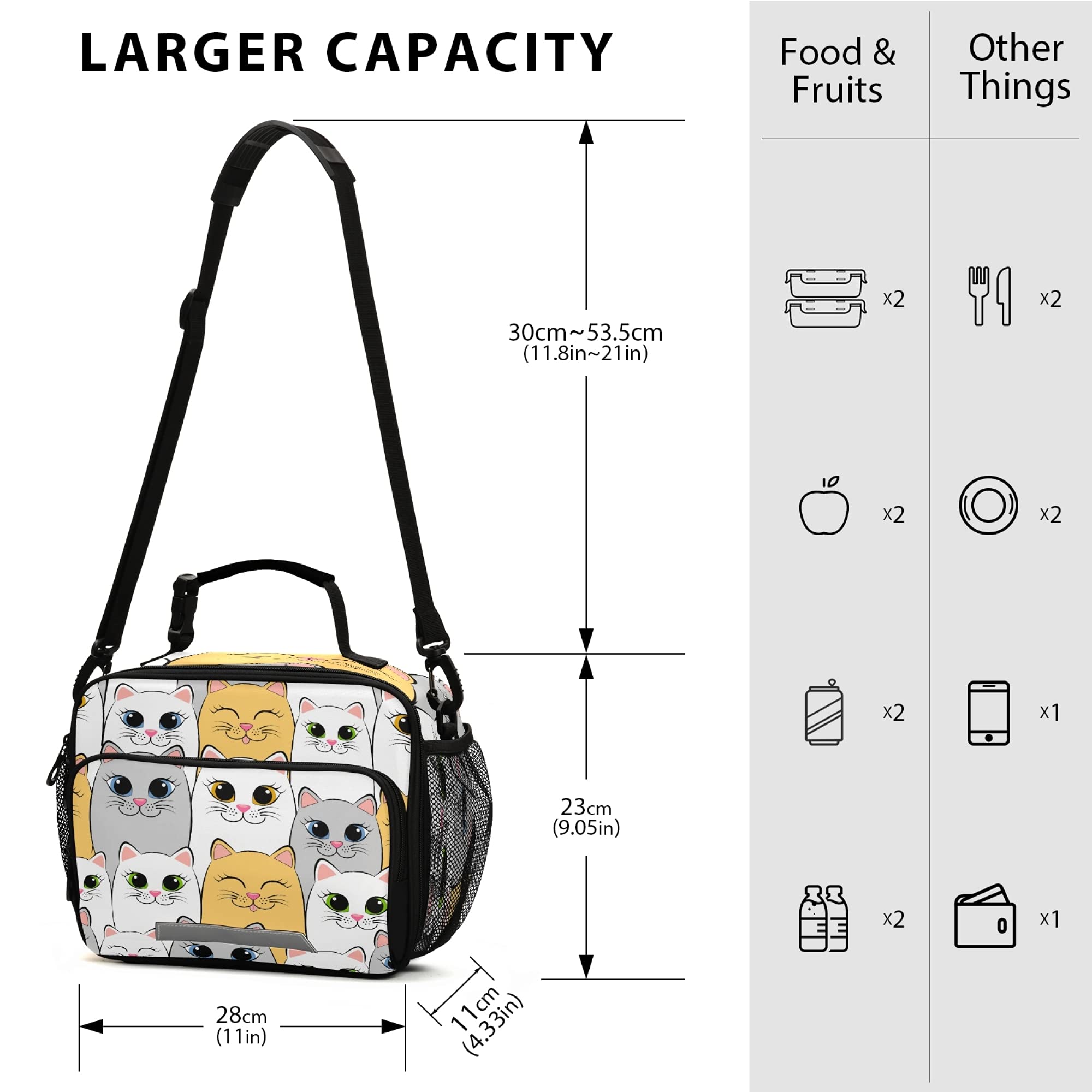 Cute Insulated Cat Lunch Box for Girls - Kitten Themed School Lunch Bag for Teens, Kids & Toddlers | Leakproof Cooler Tote with Ice Pack Compartment, Fits Bento Boxes & Water Bottle Holder | Perfect for School, Picnics, Work & Outdoor Activities