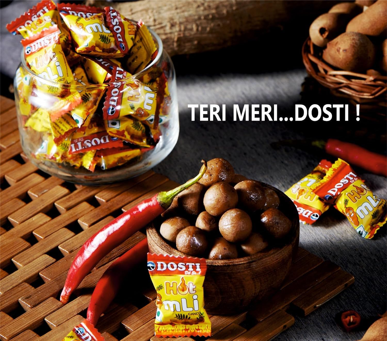 Snowpeak Dosti Hot Imli Candy - Tangy Tamarind Candy for Digestion | Pack of 4 x 55 Pieces (220 Total) | Perfect for Snacking, Travel & Digestive Relief