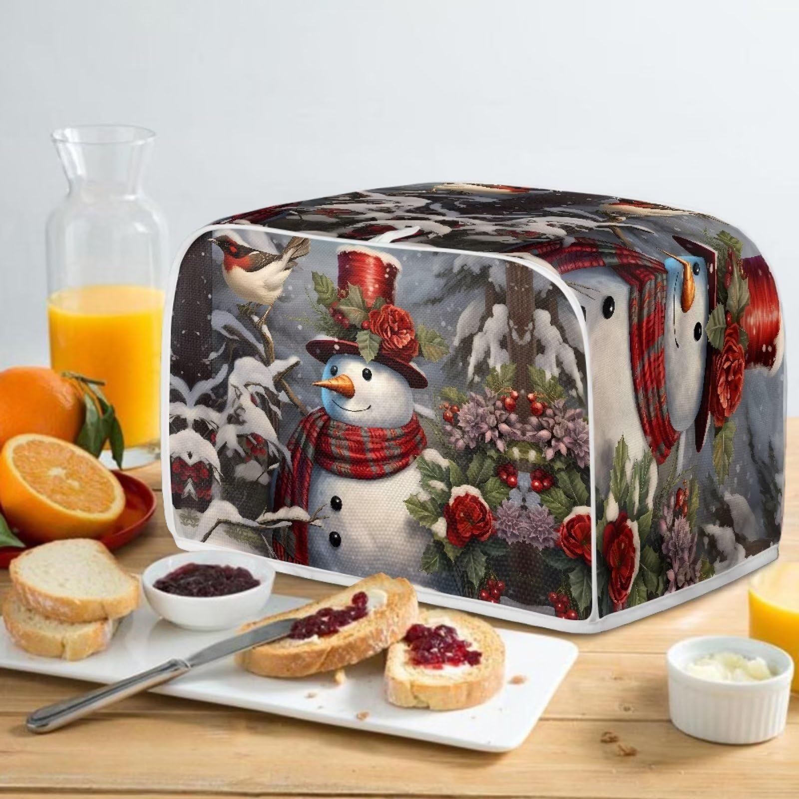 2 Slice Toaster Cover - Christmas Snowman Printed Bread Maker & Microwave Oven Dust Cover - Kitchen Appliance Protector with Fingerprint Protection - Perfect for Holiday Decor & Small Appliance Storage