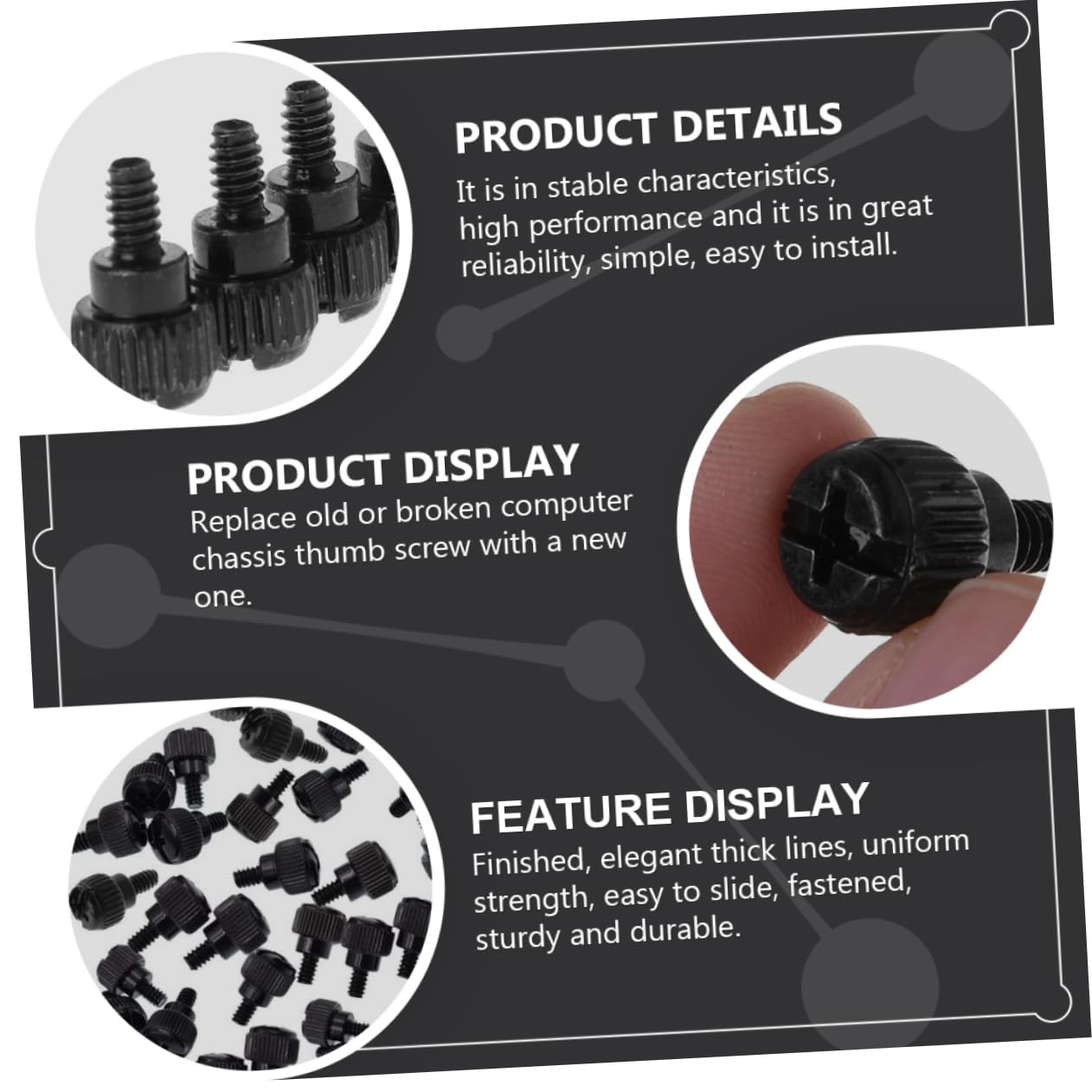 100pcs Black Knurled Thumb Screws for Computer Case - Oxidation Resistant Replacement Screws for PC Chassis & DIY Computer Builds | Perfect for PC Upgrades, Maintenance and Hardware Repairs