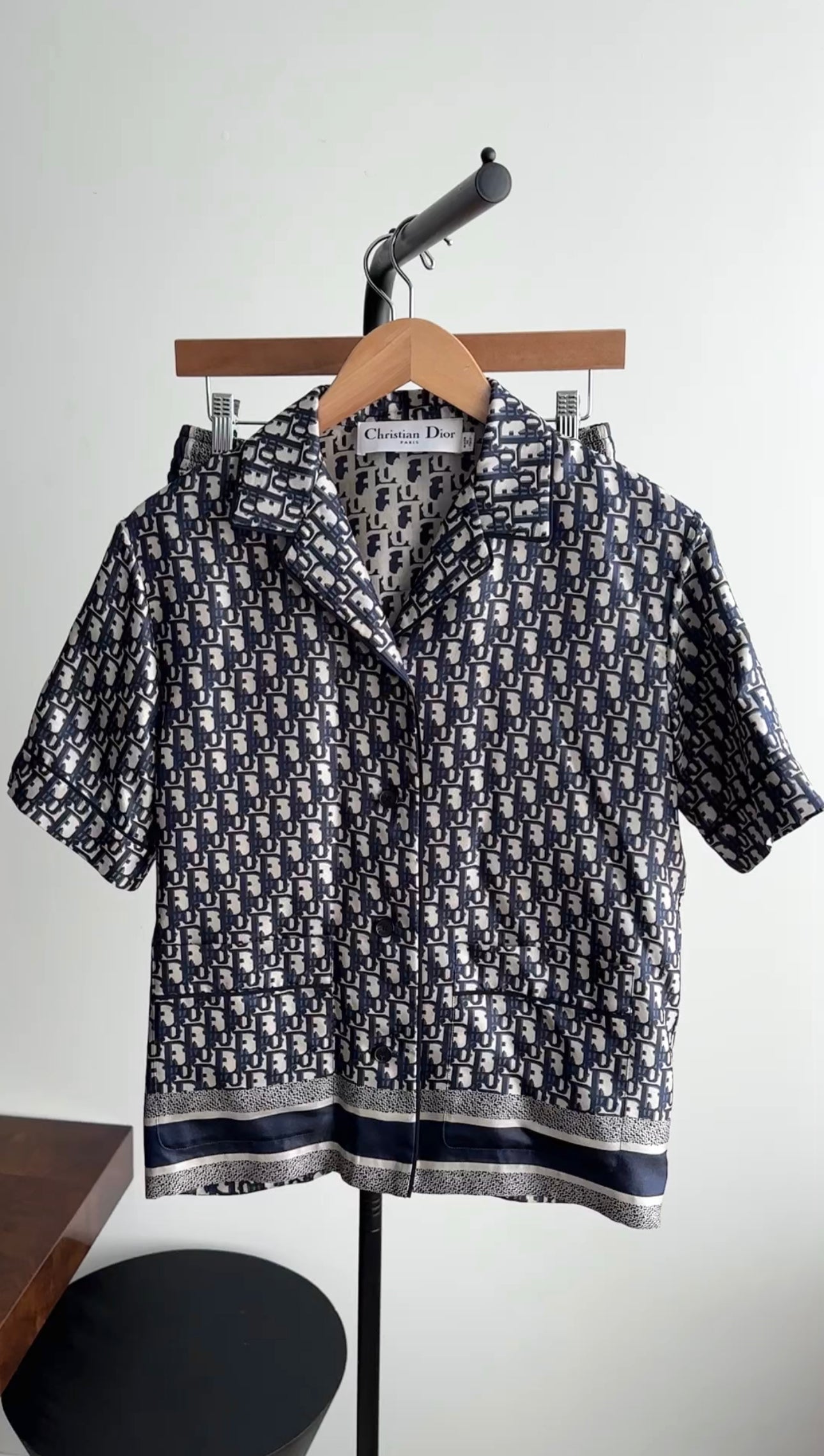 Christian Dior Navy Oblique Silk Button Down Shirt for Women - Size FR34 (XS/S) | Luxury Designer Blouse for Office, Party & Special Occasions
