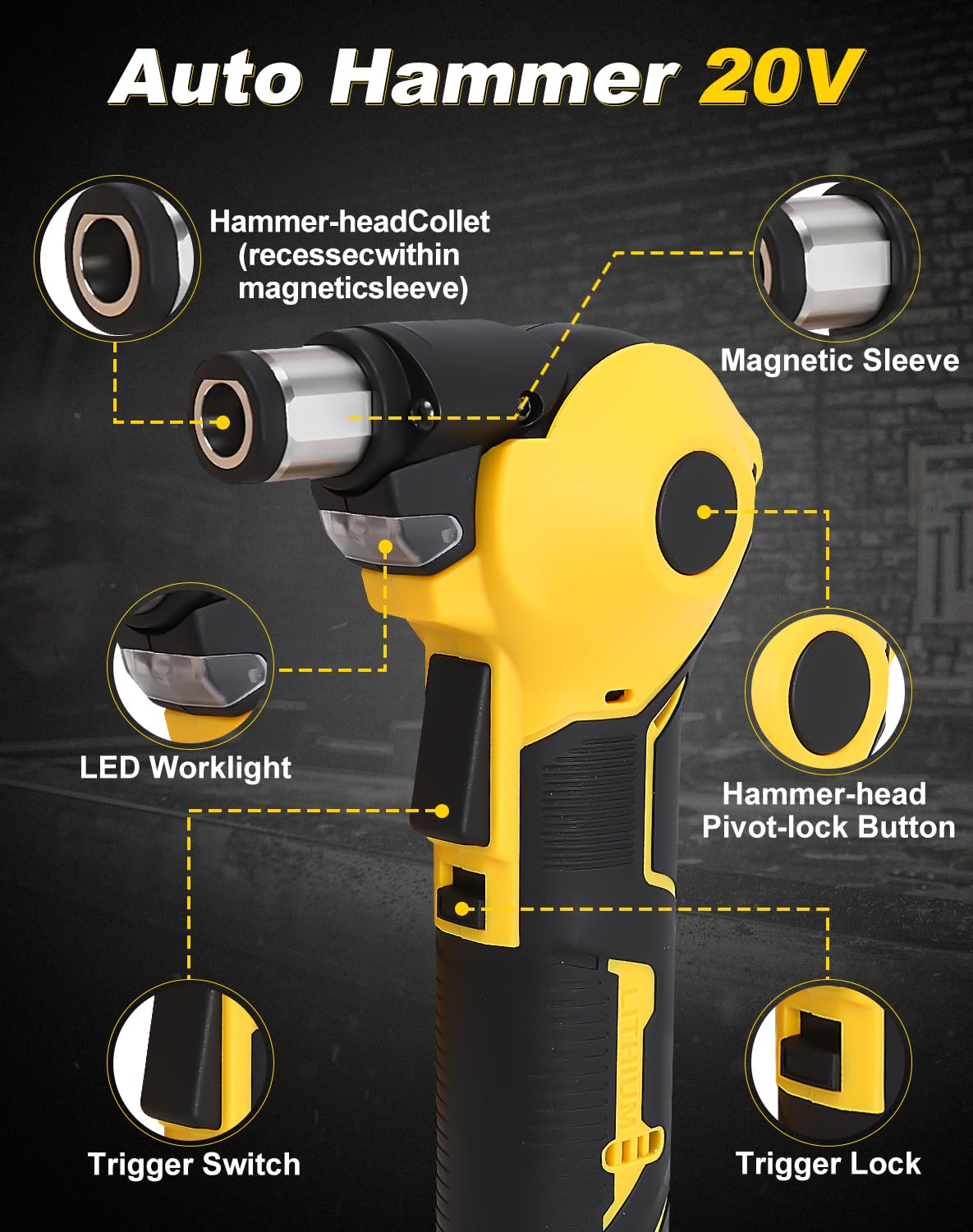**Cordless Palm Nailer with Magnetic Tip - 14000 RPM Brushless Motor, 0-90° Adjustable, Compatible with Dewalt 20V Battery (Battery Not Included) - Perfect for Framing, Joist Hangers, and Tight Spaces**