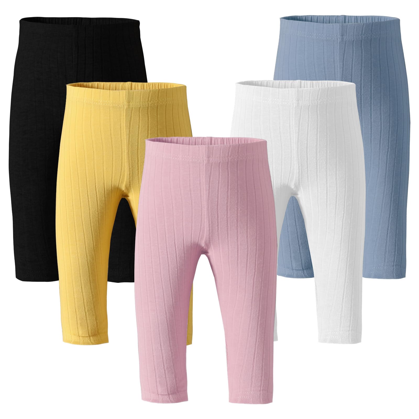 Newborn Baby Girl Pants Leggings - Ribbed Straight Flare Bell Bottoms (5-Pack) | Soft Stretchy Infant Toddler Leggings for Playtime, Daycare & Photo Shoots