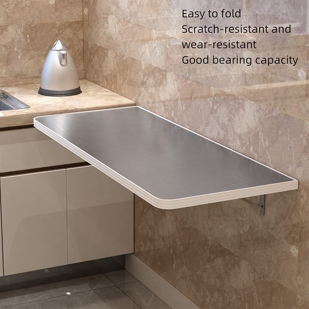 Foldable Computer Desk for Home Office - Adjustable Height, Sturdy & Space-Saving - Perfect for Work, Study, Kitchen & Laundry Room - Natural Wood Texture Folding Table with Safety Rounded Corners