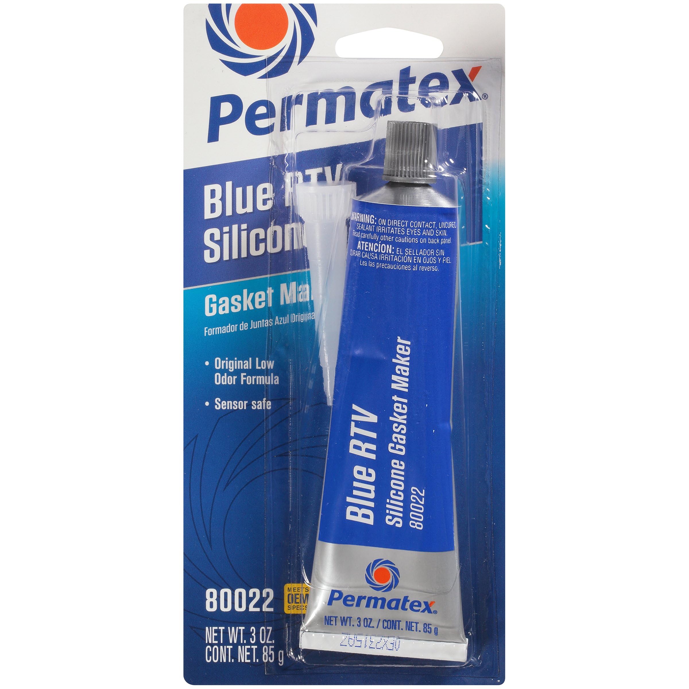 Permatex 80022 Sensor-Safe Blue RTV Silicone Gasket Maker - 3 oz Tube - High Temperature Resistant Sealant for Automotive Engines, Transmissions & Marine Applications