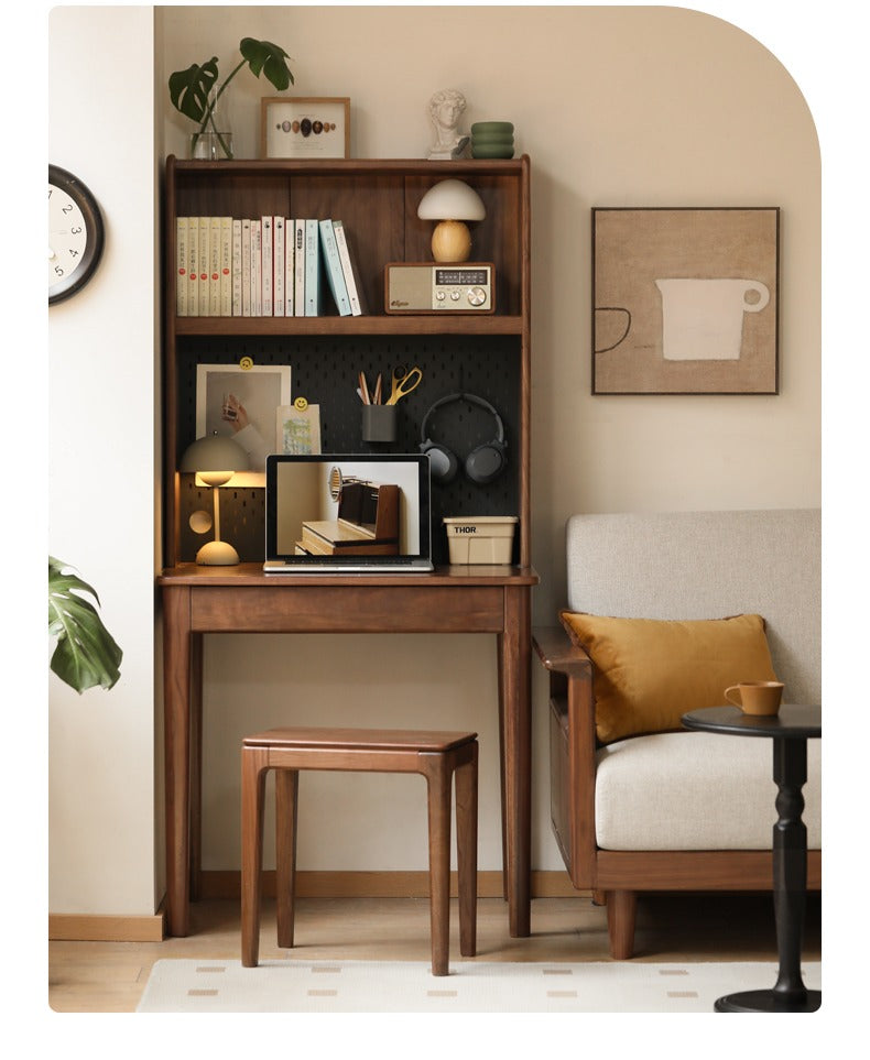 Solid Black Walnut Wood Desk Bookshelf - Stylish Home Office Storage & Display Shelf for Books, Decor & Workspace Organization