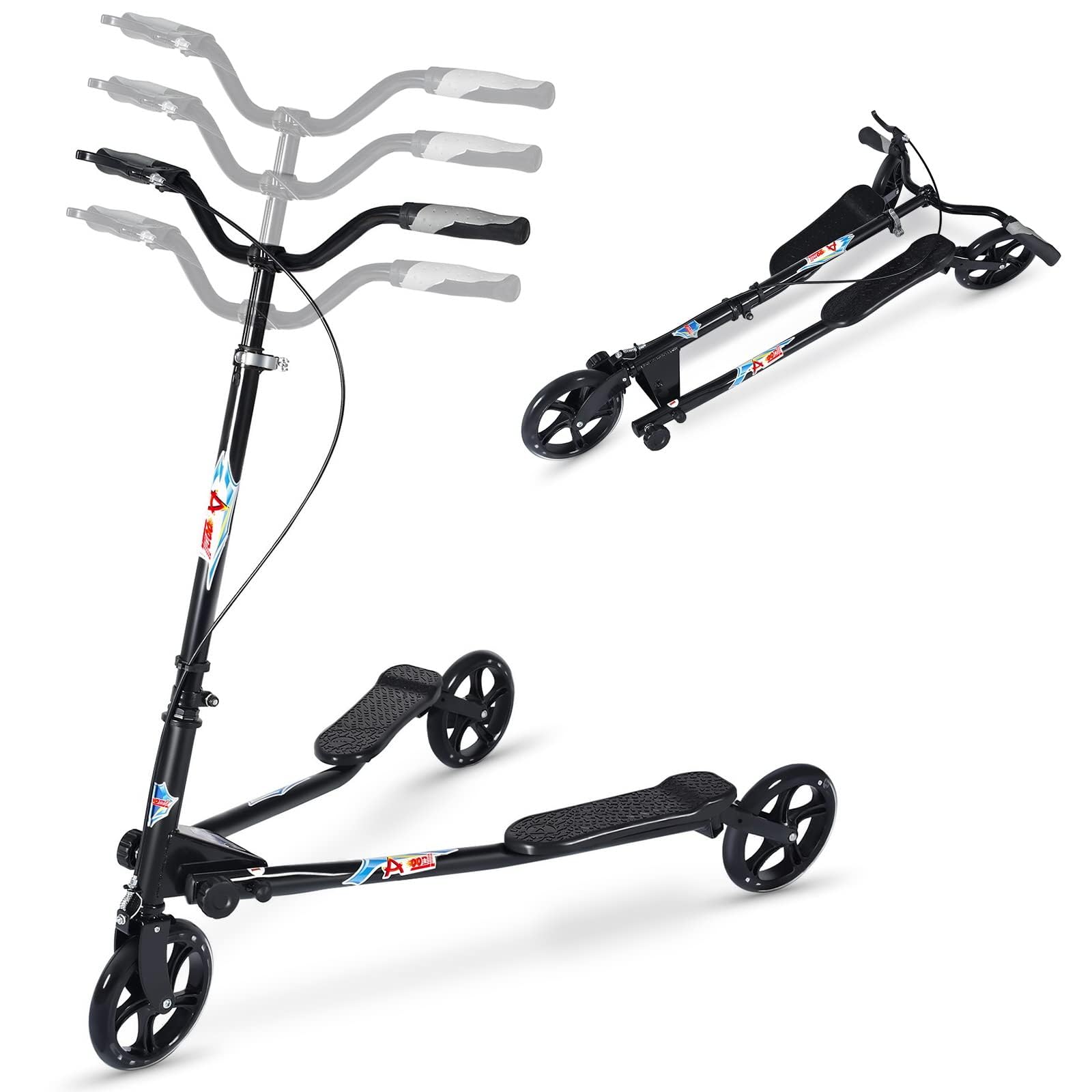3-Wheel Foldable Swing Scooter Tri Slider Kick Wiggle Scooter with Adjustable Handle - Drifting Push Scooter for Kids, Girls, Boys & Adults Ages 8+ - Perfect for Outdoor Fun, Commuting & Playground Adventures