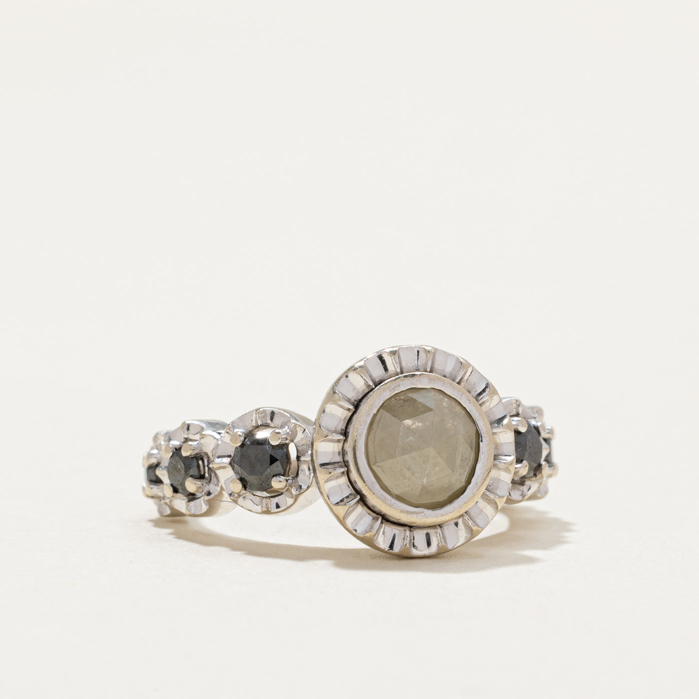 Exquisite Bezel Set Green & Black Diamond Engagement Ring | 0.82ctw | Size 4.75 | Perfect for Unique Proposals & Anniversary Gifts