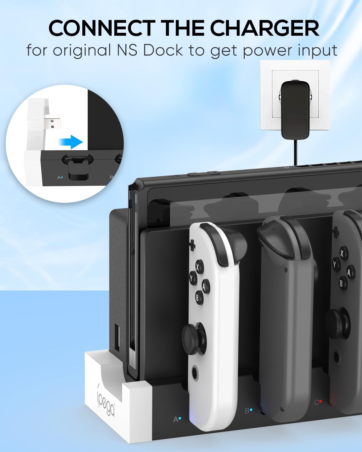 FYOUNG Switch & Switch OLED Joy-Con Charging Dock Station with LED Indicator - White | Fast Charging Stand for Nintendo Switch Joy-Con Controllers | Perfect for Gaming, Travel & Multiplayer Sessions
