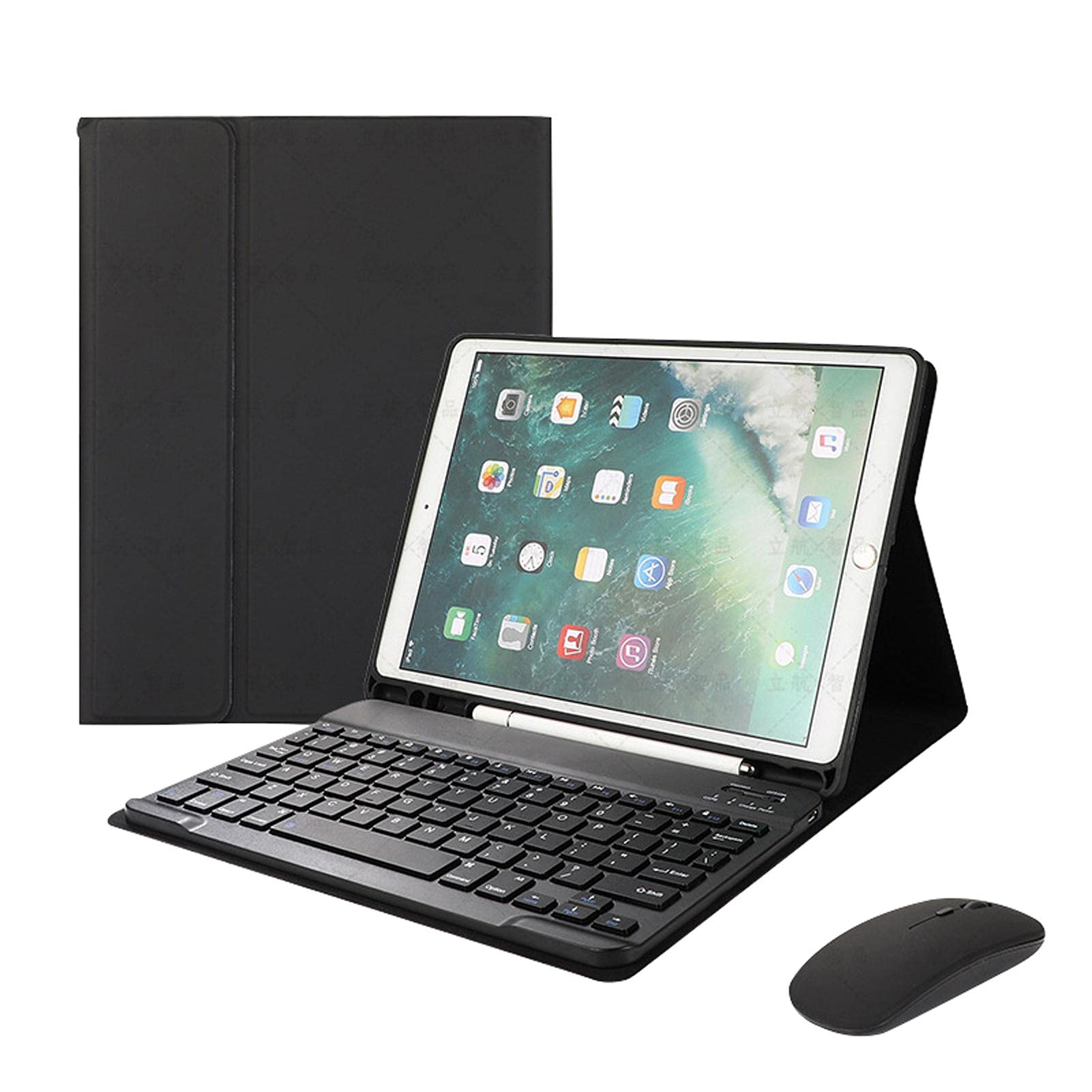 FANG iPad 9.7 inch Keyboard Case (2017/2018 Model) - Detachable Bluetooth Keyboard with Mouse, Soft TPU Back Cover & Apple Pencil Holder (Supports 2nd Gen Pencil Charging) - Perfect for Work, Study & Travel - Black