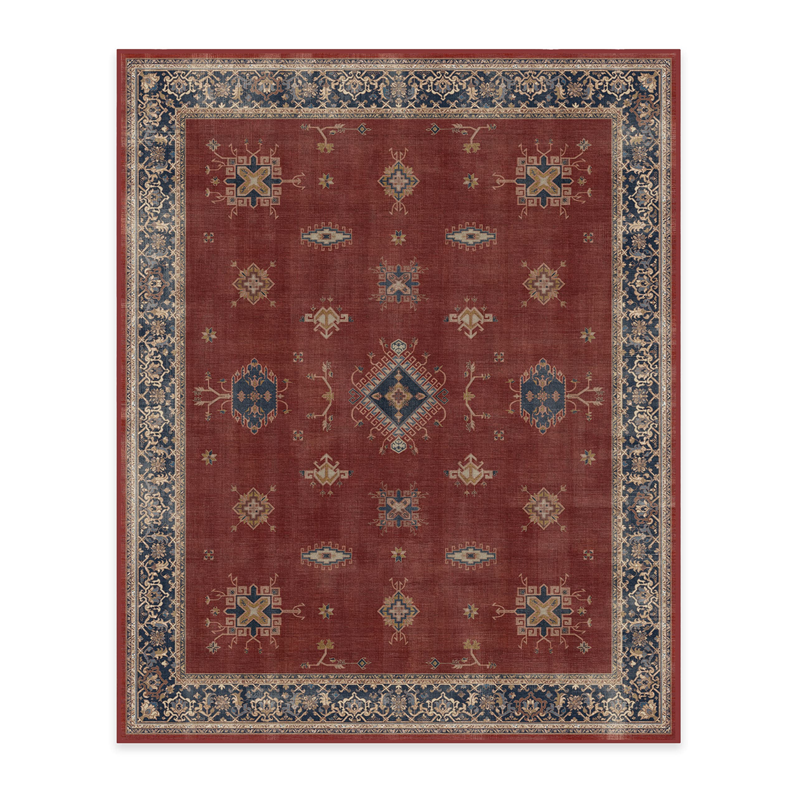Ruggable Washable 8x10 Large Area Rug - Verena Amber Red Vintage Design | Non-Slip Gripper Pad | Premium for Living Room, Bedroom, Kitchen, Office & Classroom | Perfect for High-Traffic Areas & Pet-Friendly Homes