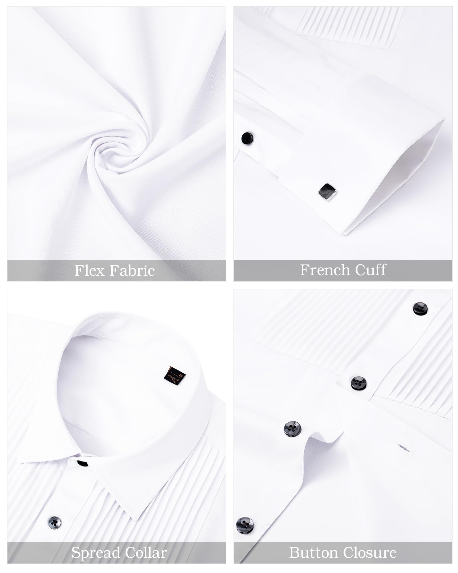 Premium J.VER Men's Tuxedo Dress Shirt with French Cuffs & Metal Cufflinks - Formal Business Pleated Shirt for Wedding, Prom, Party & Special Occasions - Perfect for Black Tie Events, Evening Galas & Professional Meetings