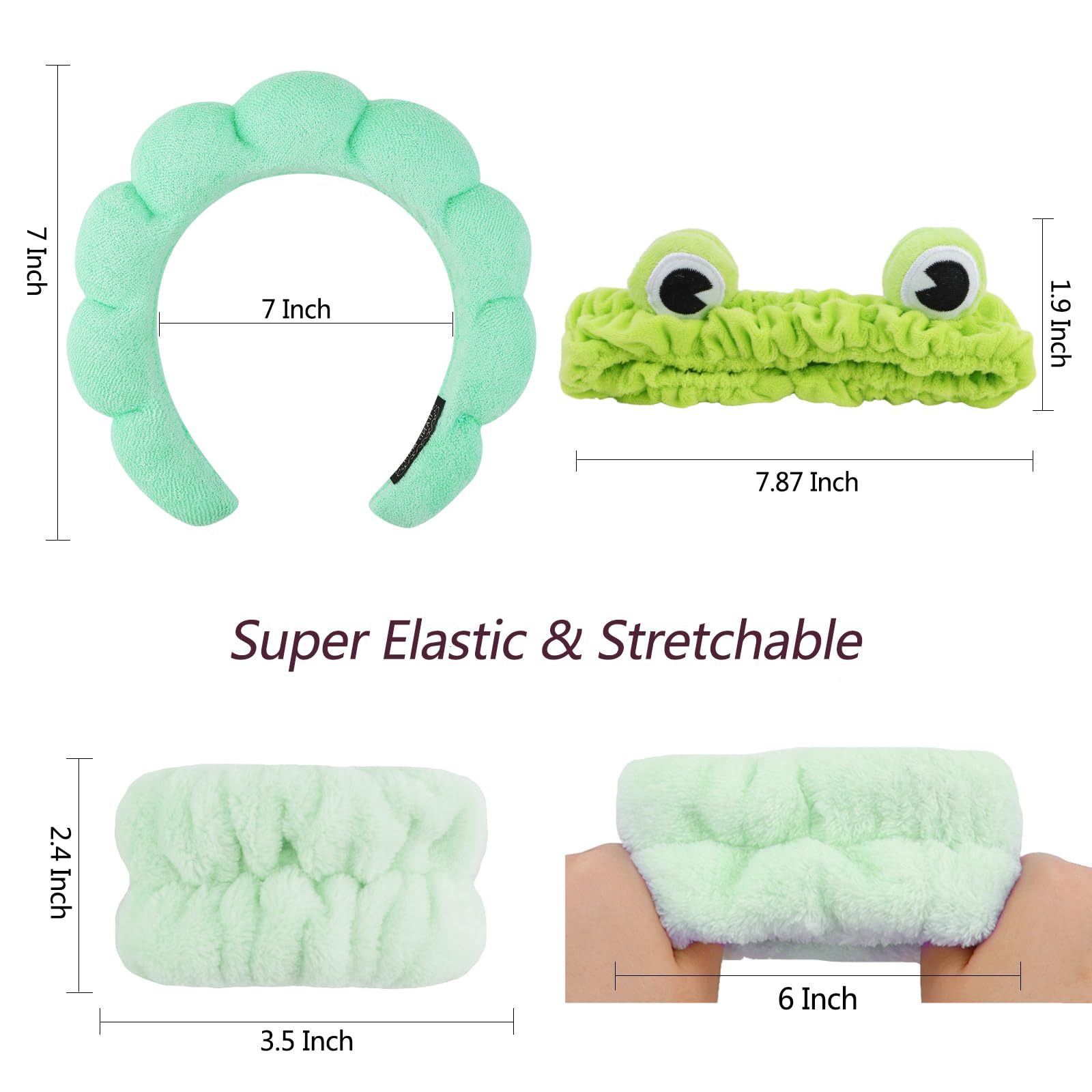 VELSCRUN 6 Pack Spa Headbands & Hair Accessories Set for Women - Soft Makeup Headbands, Face Washing & Skincare Wristbands with Green Sponge Bow Ties - Perfect for Spa, Skincare Routine & Gift Giving