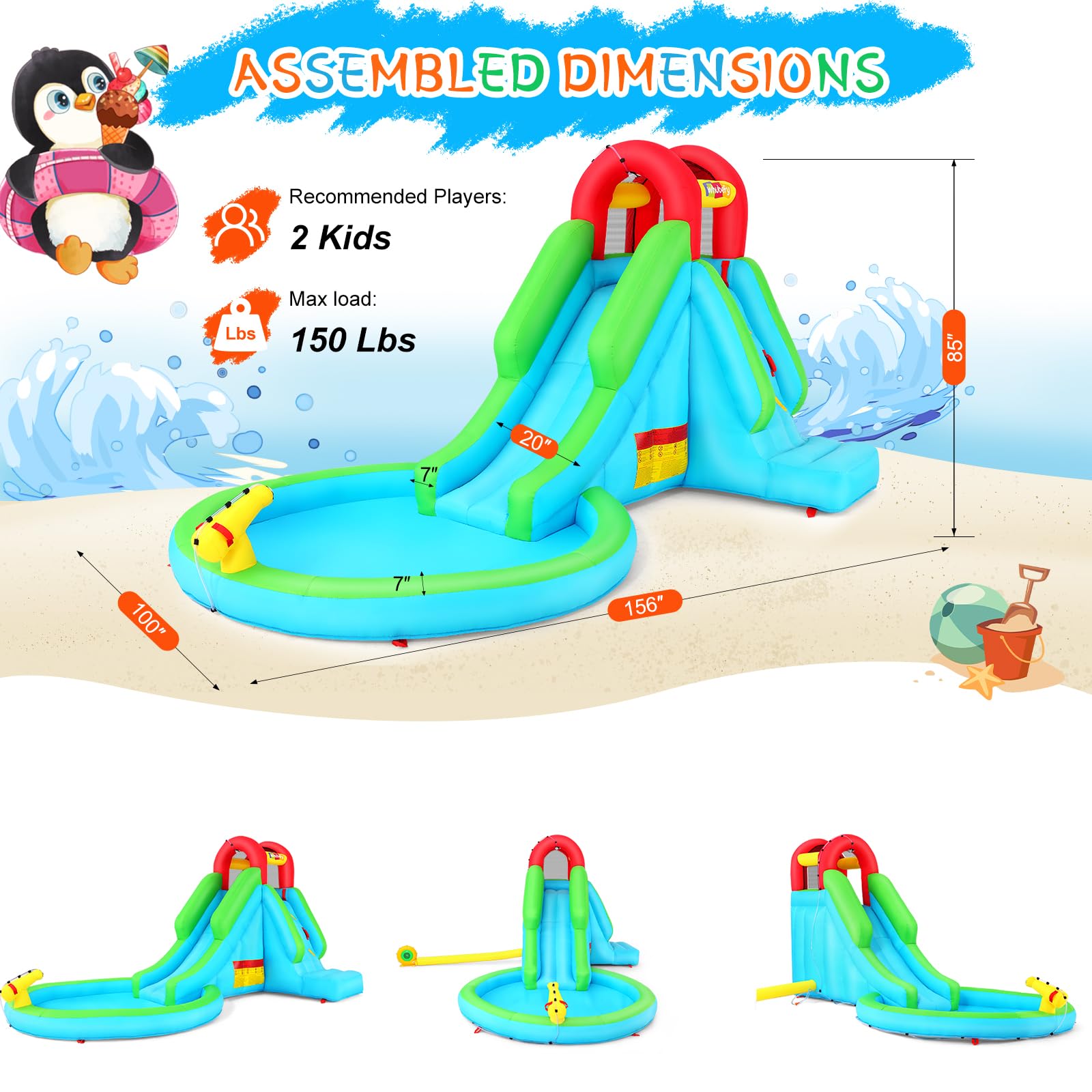 **AKEYDIY Inflatable Water Slide for Kids - Backyard Water Park with Climbing Wall, Slide, Splash Pool & Spray Blaster - Perfect for Summer Parties, Birthdays & Outdoor Fun**