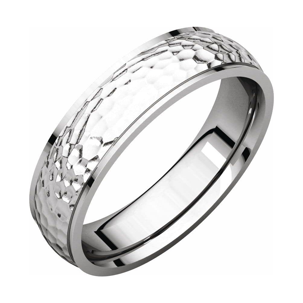 Bonyak Sterling Silver 5mm Half Round Edge Hammer Finish Ring - Size 11 - Elegant Wedding Band, Anniversary Gift for Women & Men