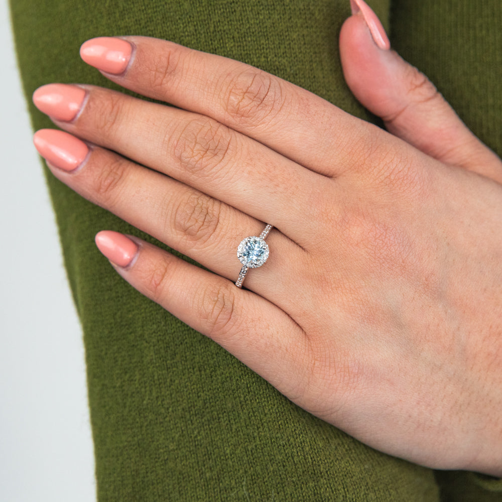 9ct White Gold 0.75ct Aquamarine & 0.10ct Diamond Halo Engagement Ring - Perfect for Proposals, Anniversaries & Special Occasions