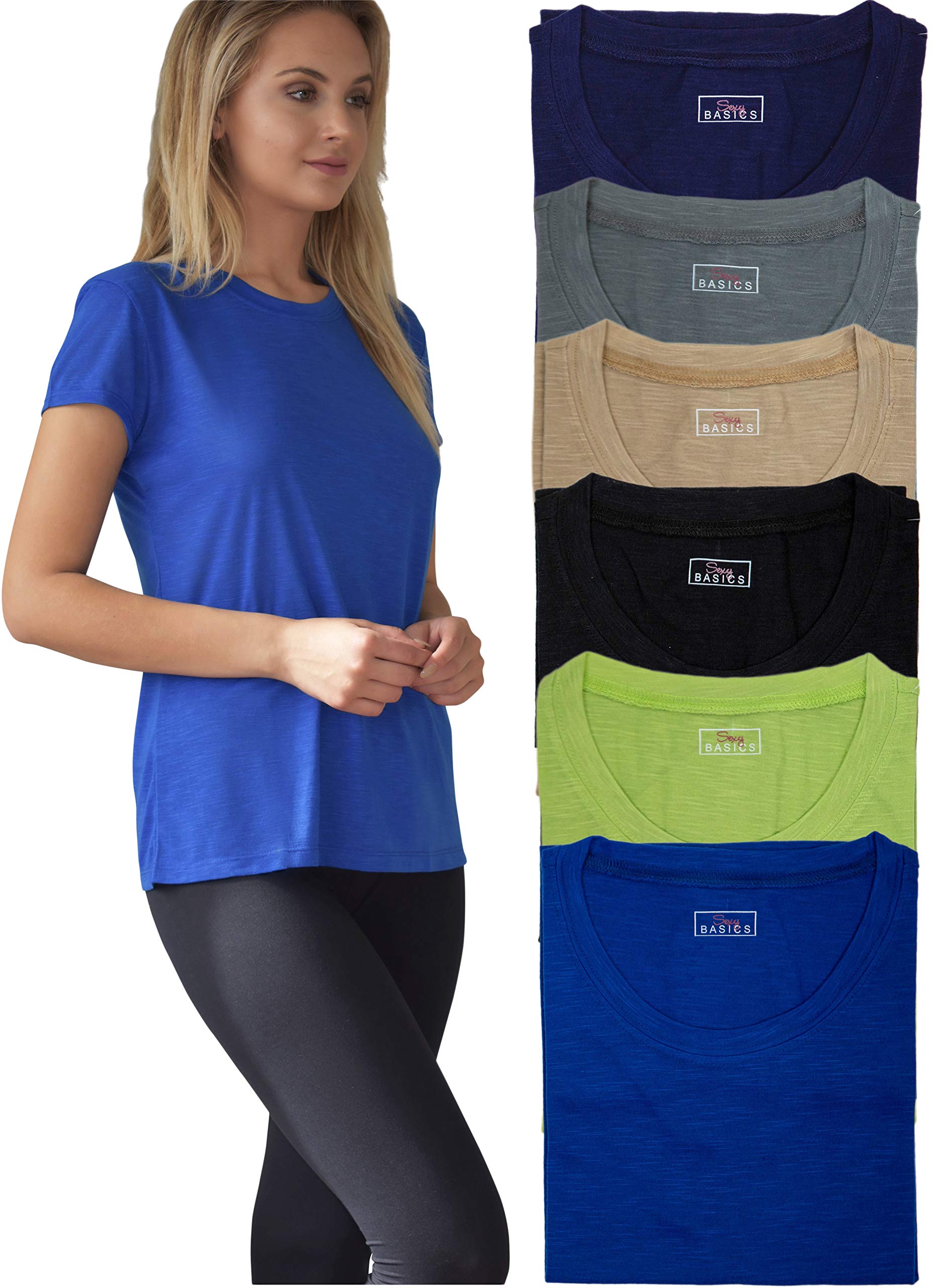 Women's Flowy Slub Burnout Crew Neck T-Shirt - Soft Casual & Workout Top for Everyday Wear | Multi-Pack Options in Various Colors | Perfect for Yoga, Gym, Running & Lounge Wear
