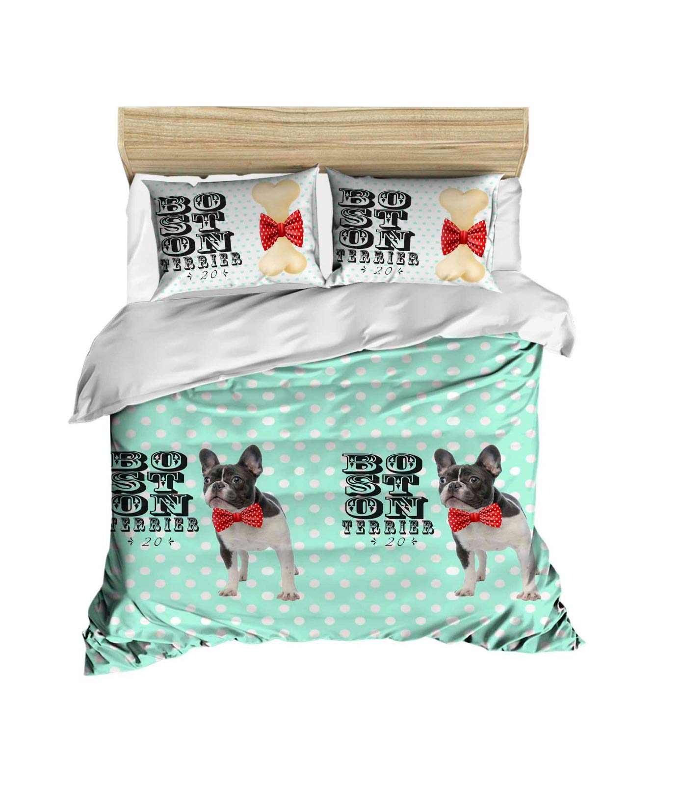 Boston Terrier Polka Dot Dog Bedding Set - Full/Queen Size Quilt & Duvet Cover with Comforter (5 Piece Set) | Perfect for Pet Lovers' Bedroom Decor & Dog Themed Home Accessories