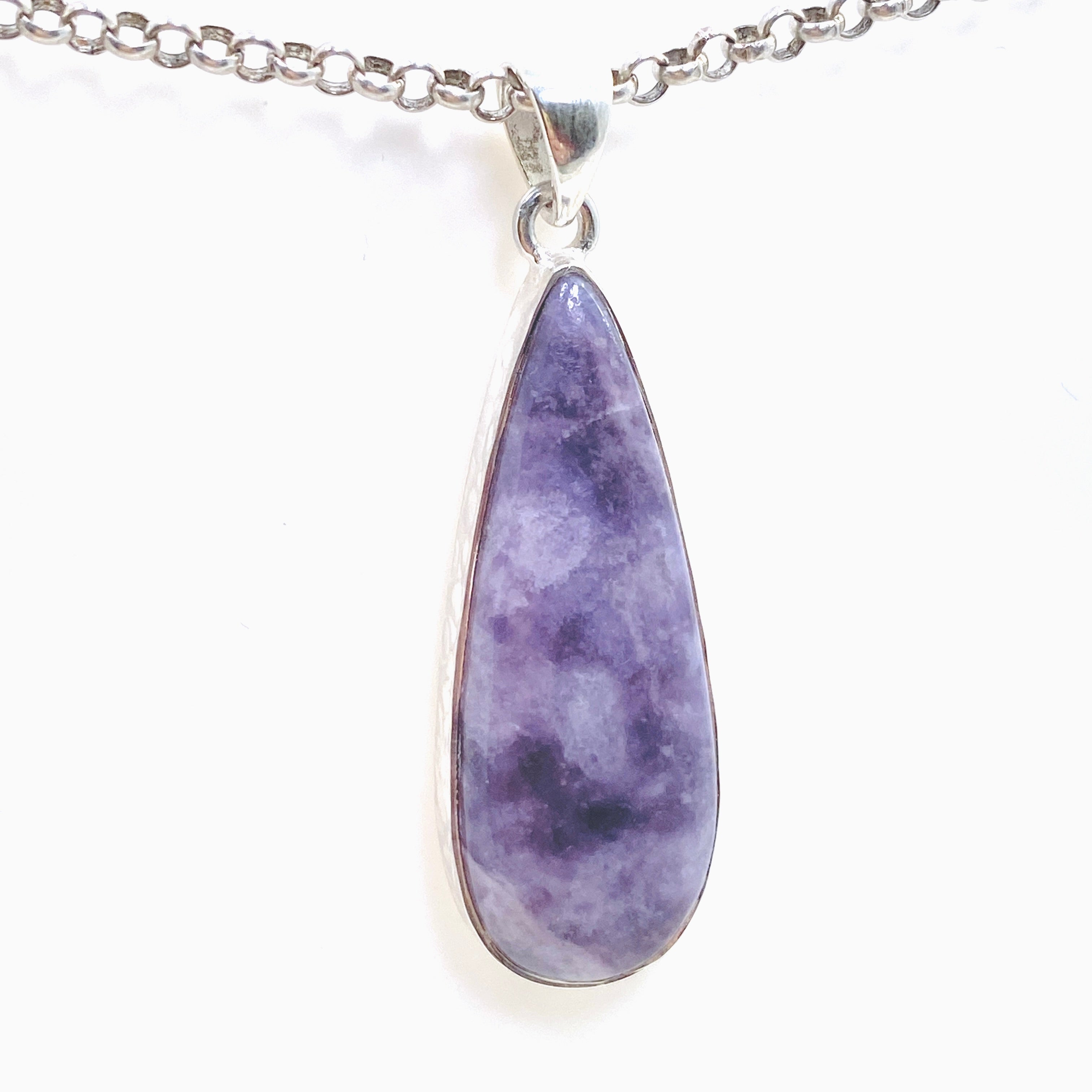 Lepidolite Teardrop Cabochon Pendant in Hammered Sterling Silver Setting KPGJ4610 - Healing Crystal Jewelry for Stress Relief & Meditation
