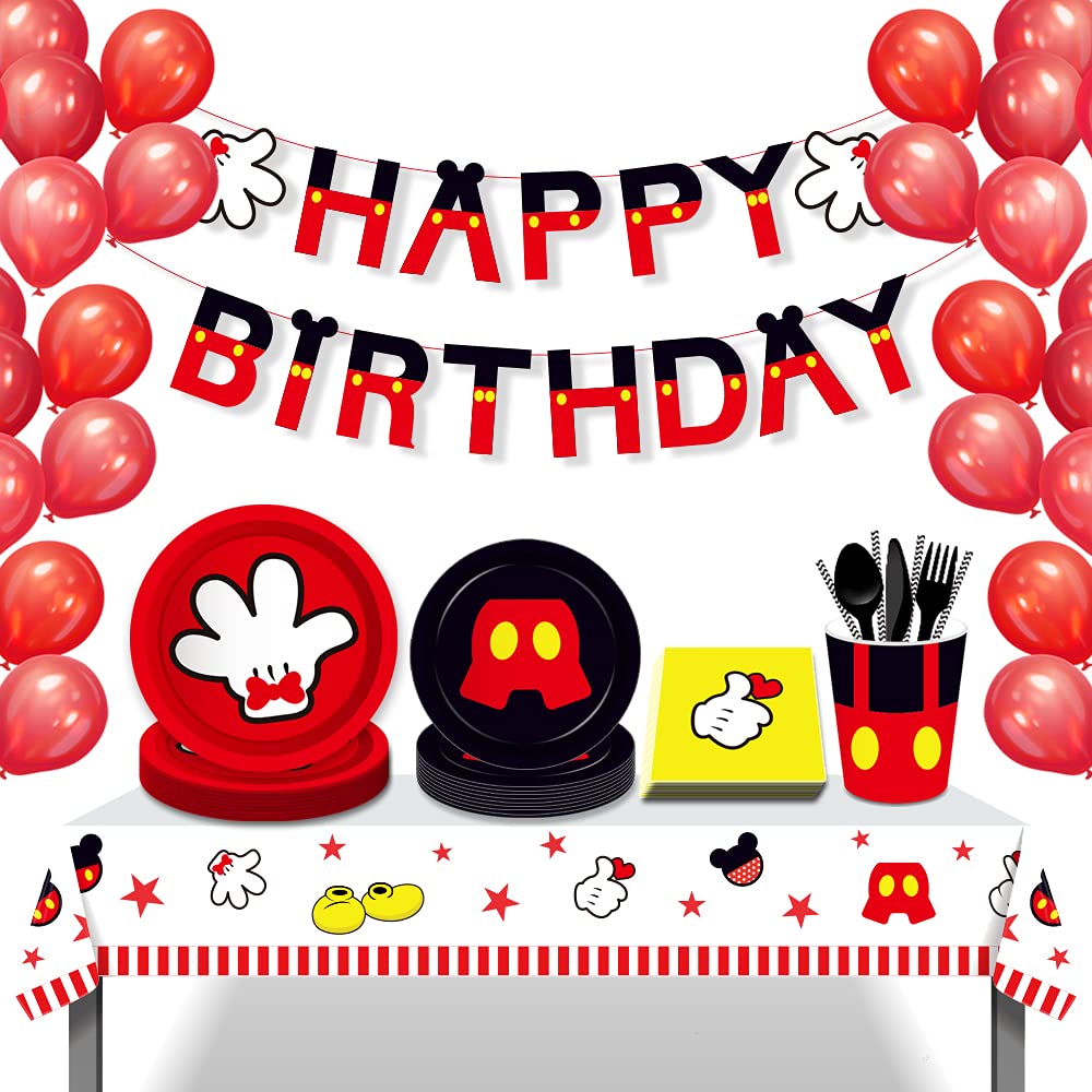 Mouse Birthday Party Supplies Set - 88PCS Disposable Plates, Dessert Plates, Cups & Napkins for 16 Guests | Cute Mouse Theme Decorations for Kids Birthday, Baby Shower & Themed Parties