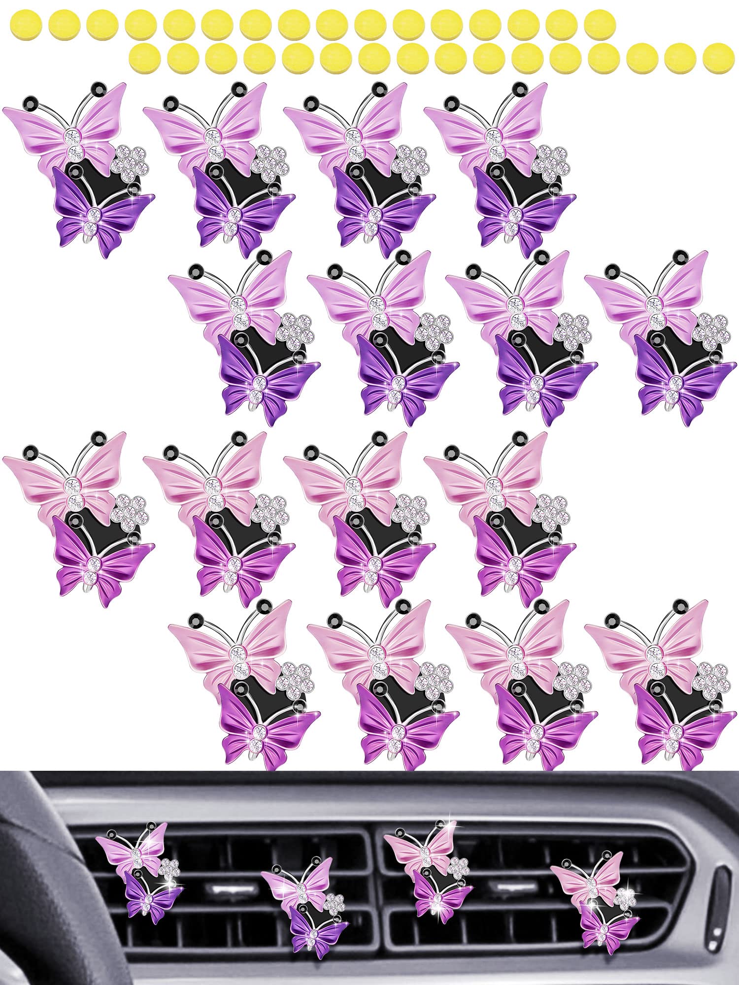 16 Pcs Butterfly Car Air Vent Clips - Bling Essential Oil Diffuser & Air Freshener for Women, Pink Purple Car Interior Decoration, Perfect for Sedans, SUVs, and Trucks
