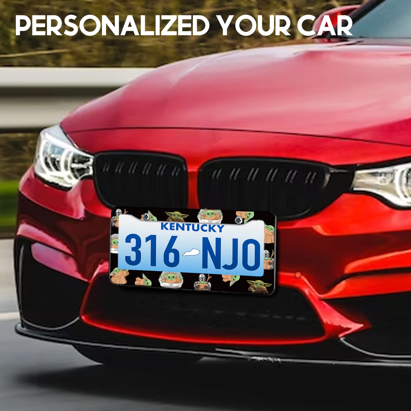 Akkya Funny Cartoon License Plate Frame for Cars - Stainless Steel Front & Rear Plate Cover - Cute Car Accessories for Women, Men & Kids - Perfect for Personalizing Your Vehicle & Adding Humor to Daily Commutes