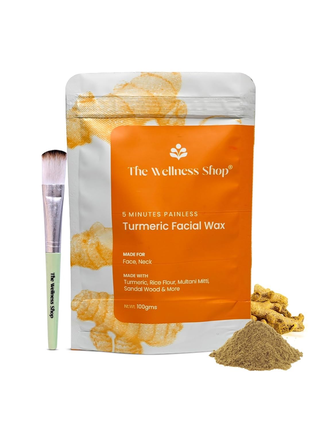 Turmeric Facial Wax Powder - 100g Natural Painless Hair Removal Wax for Face & Body, Quick 5-Minute At-Home Waxing Kit, Hypoallergenic & No Skin Irritation - Perfect for DIY Beauty & Smooth Skin Care