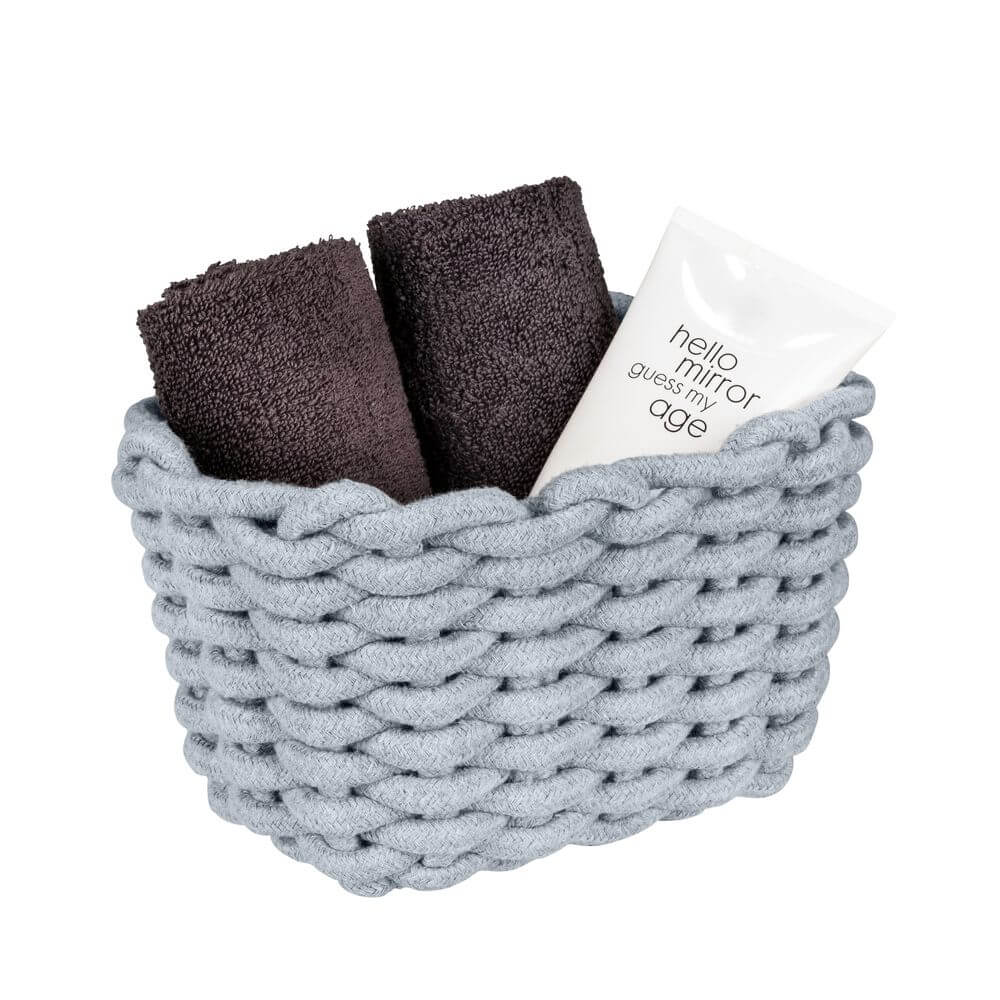 Small Tia Rectangular Woven Storage Basket - Organizer for Bathroom, Nursery, Living Room & Office Decor