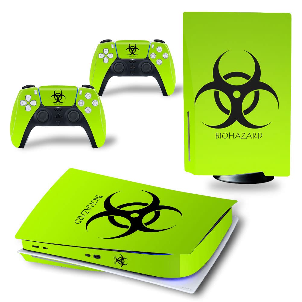 Premium Glossy Vinyl Decal Skin Full Body Wrap Cover for PS5 Console & 2 Controllers - Biohazard Design (PS5 CD Version) | Protective Stickers for Playstation 5 | Perfect for Gaming Setups & Themed Rooms