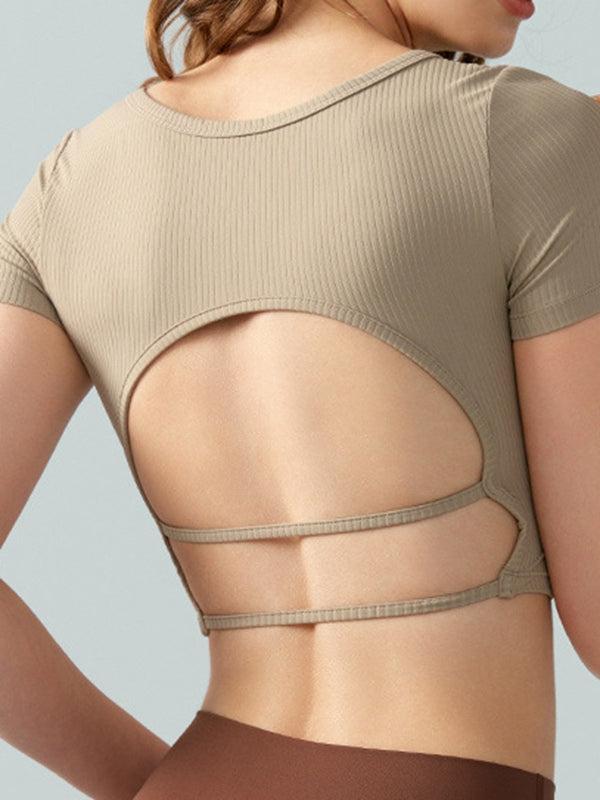 ZASUWA Women's Sexy Backless Ribbed Cropped T-Shirt - Short Sleeve Slim Fit Top for Summer, Night Out, and Beach Party