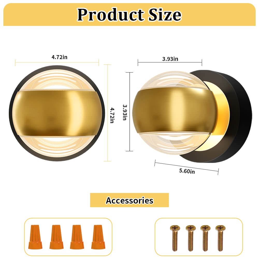 12W Modern LED Bathroom Vanity Light Fixture - 3000K Warm White Wall Sconce for Mirror Lighting (Black Gold) - Perfect for Bathroom, Living Room & Bedroom Ambient Lighting