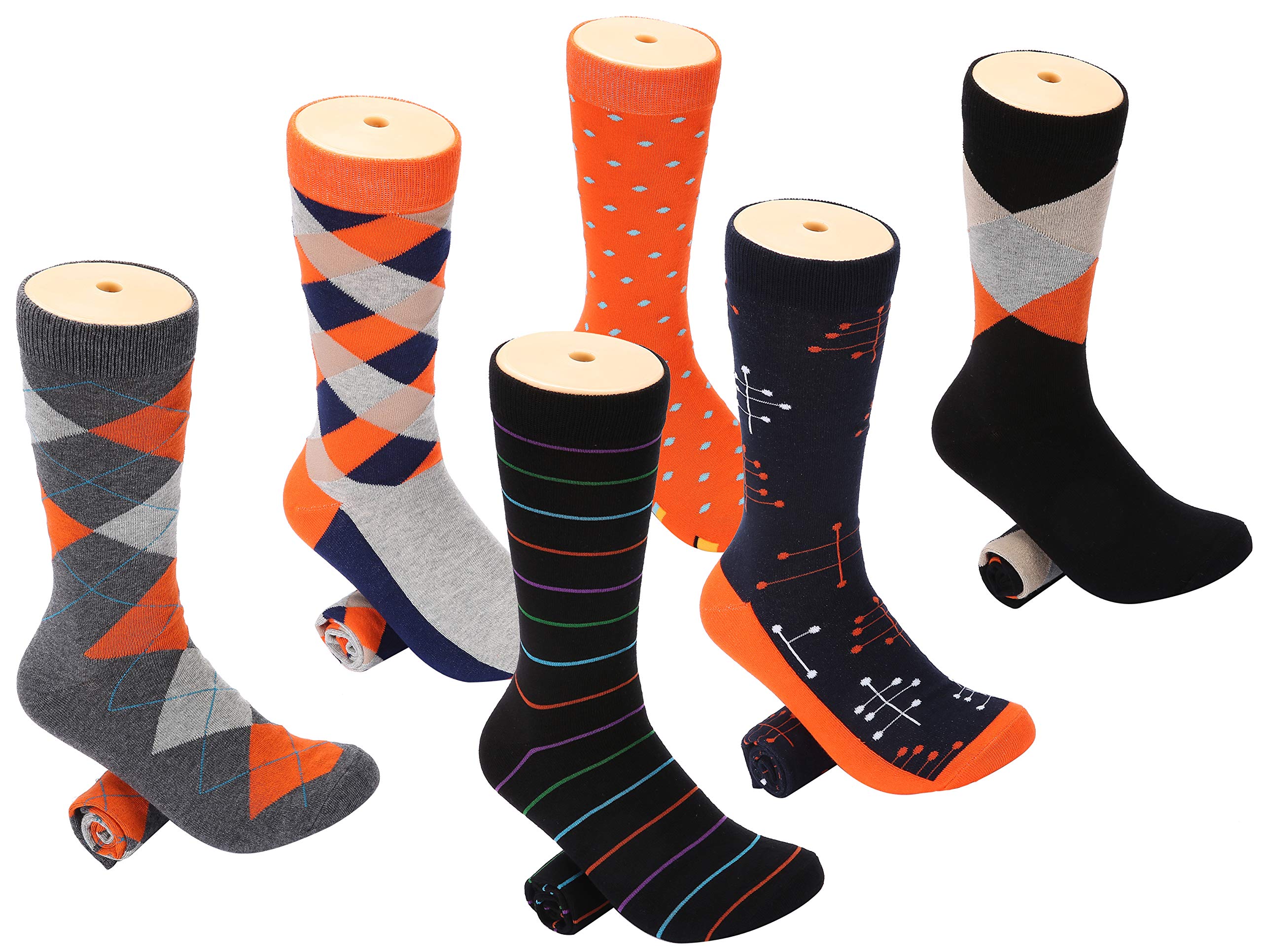 Marino Men's Dress Socks - 6 Pack Colorful Cotton Socks for Business & Casual Wear - Funky Patterned Socks for Office, Wedding & Everyday Use