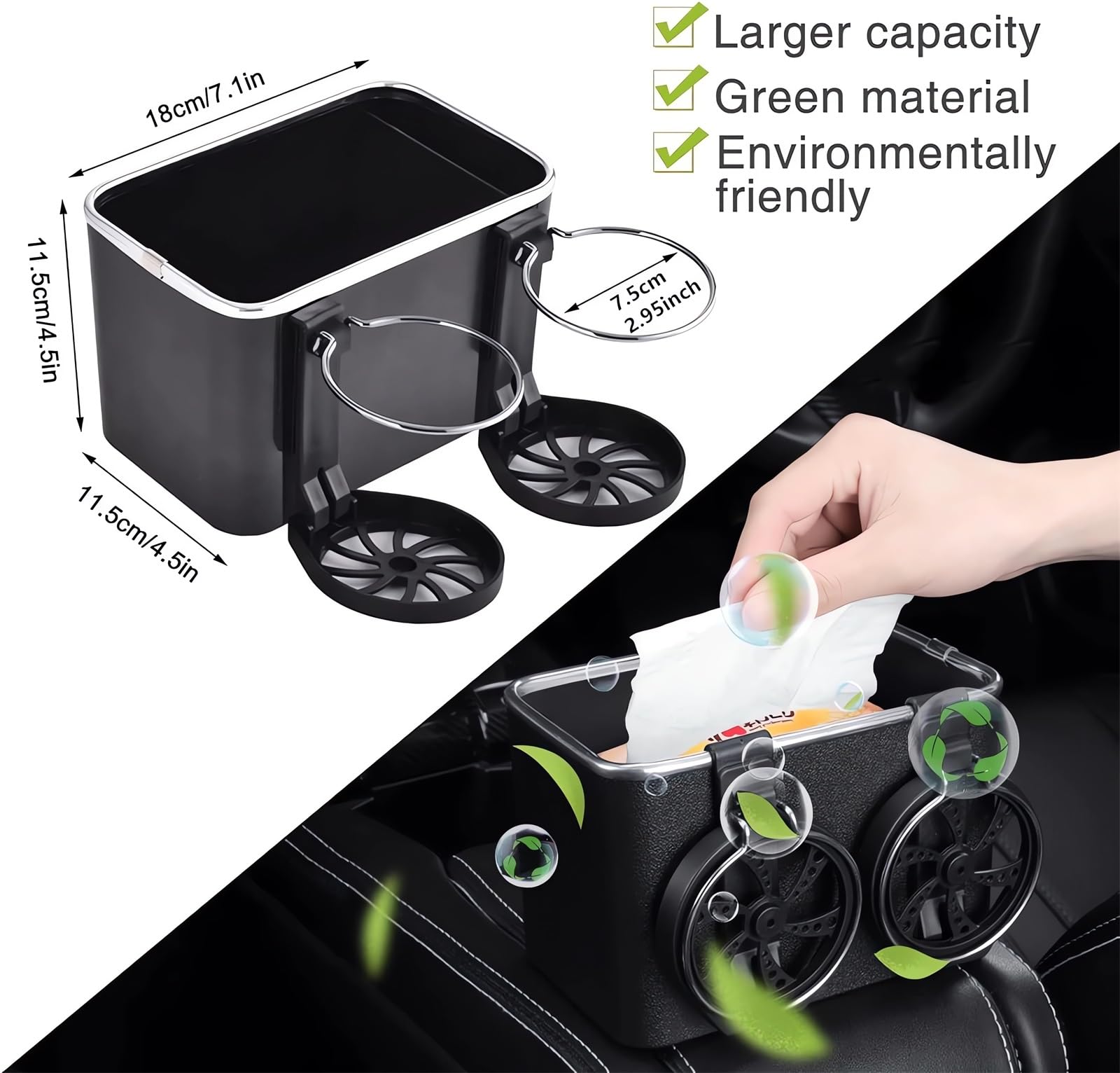 2024 Universal Car Armrest Storage Box Organizer - 2 Cup Holders, Center Console with Tissue Box Holder, Black Car Seat Organizer for Sedans & SUVs | Perfect for Road Trips, Commuting & Family Travel