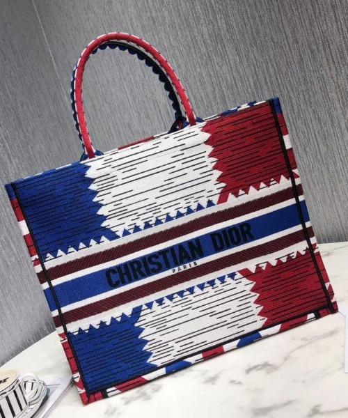 Dior Book Tote Bag - Embroidered Canvas French Flag Luxury Handbag for Women | Perfect for Travel, Work & Everyday Use