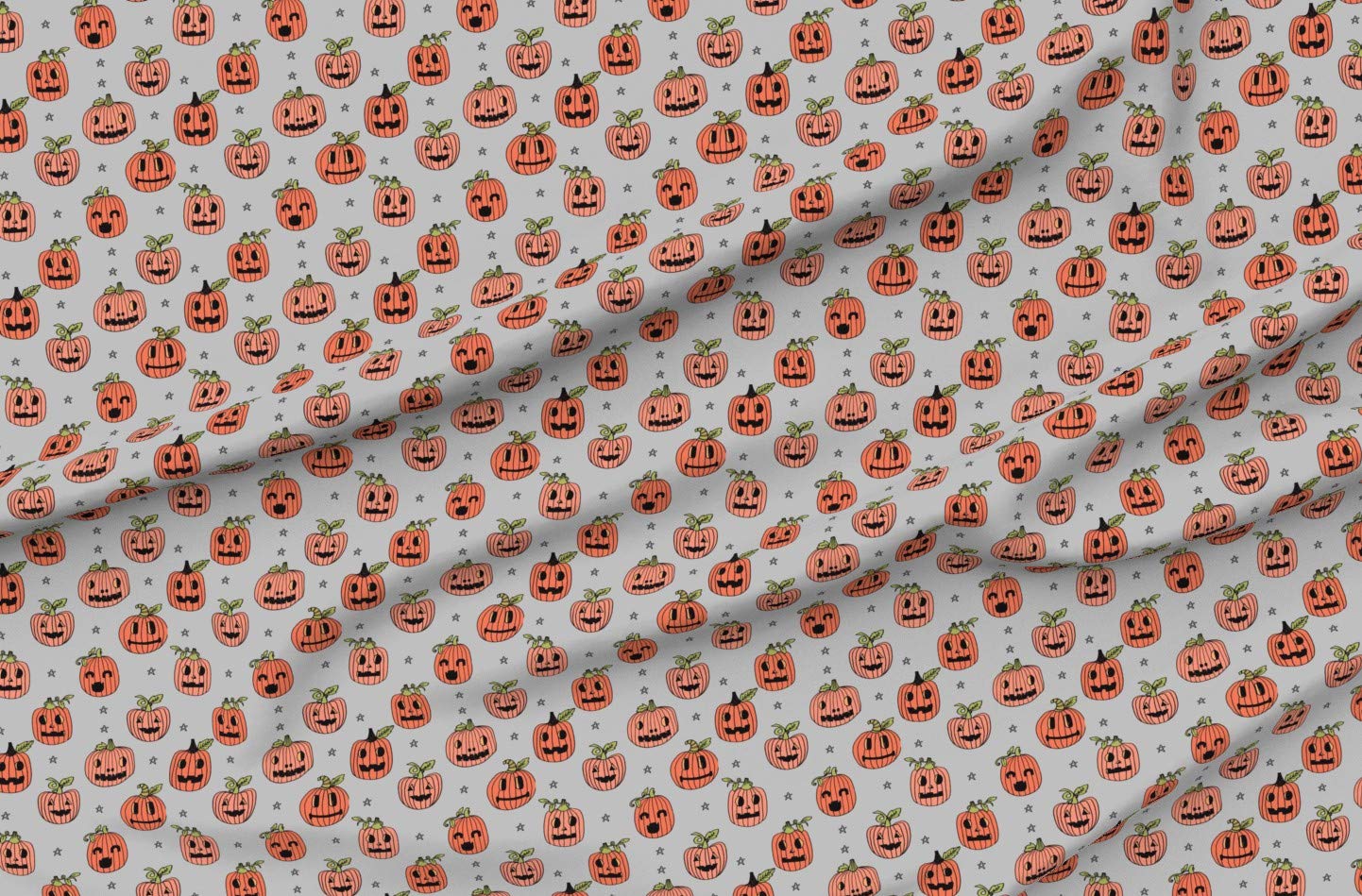 Halloween Cute Pumpkin Pattern Gray Printed Minky Fabric - Soft Plush Fat Quarter for Baby Blankets, Quilt Backing, Sewing Projects | Fall Autumn Decor, October Seasonal Crafts, DIY Home Decor