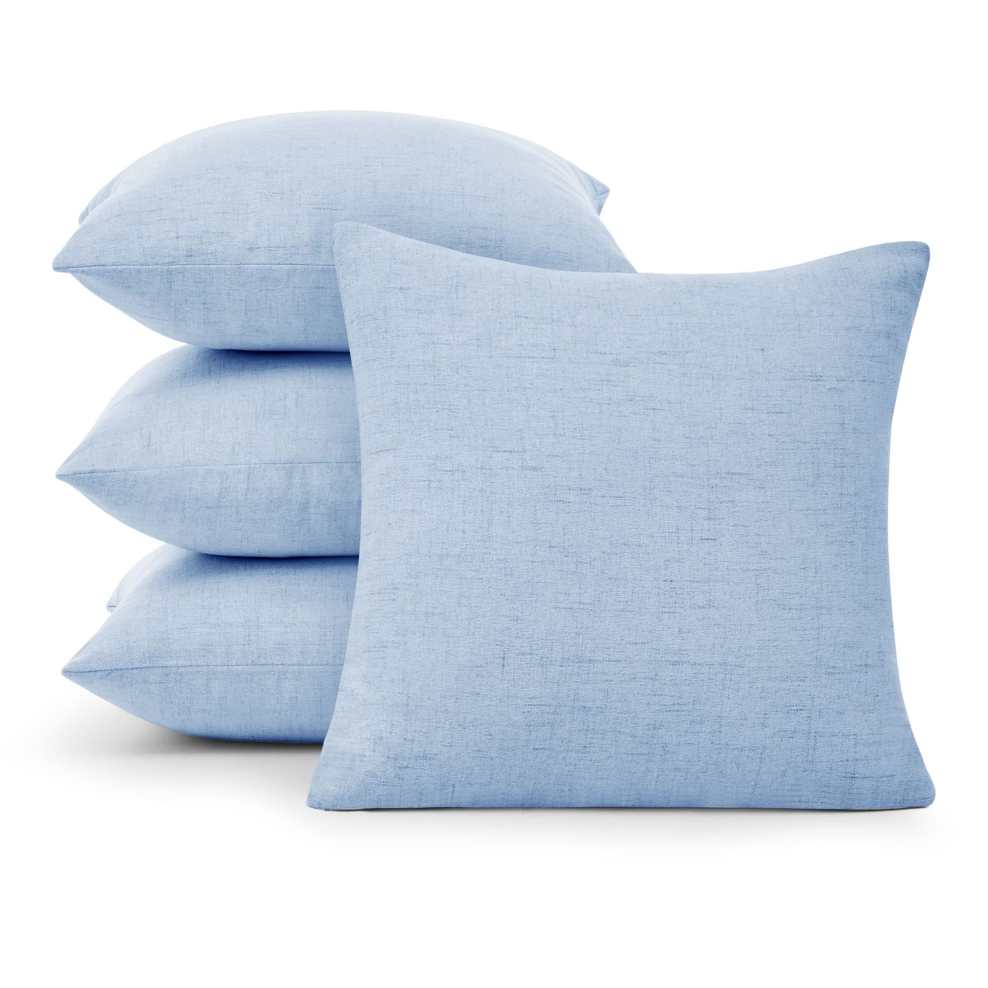 Deconovo 22x22 Inch Blue Throw Pillow Covers - Set of 4 Faux Linen Decorative Cushion Cases for Sofa, Bed & Home Decor (Sky Blue, No Insert) - Perfect for Living Room, Bedroom & Cozy Spaces