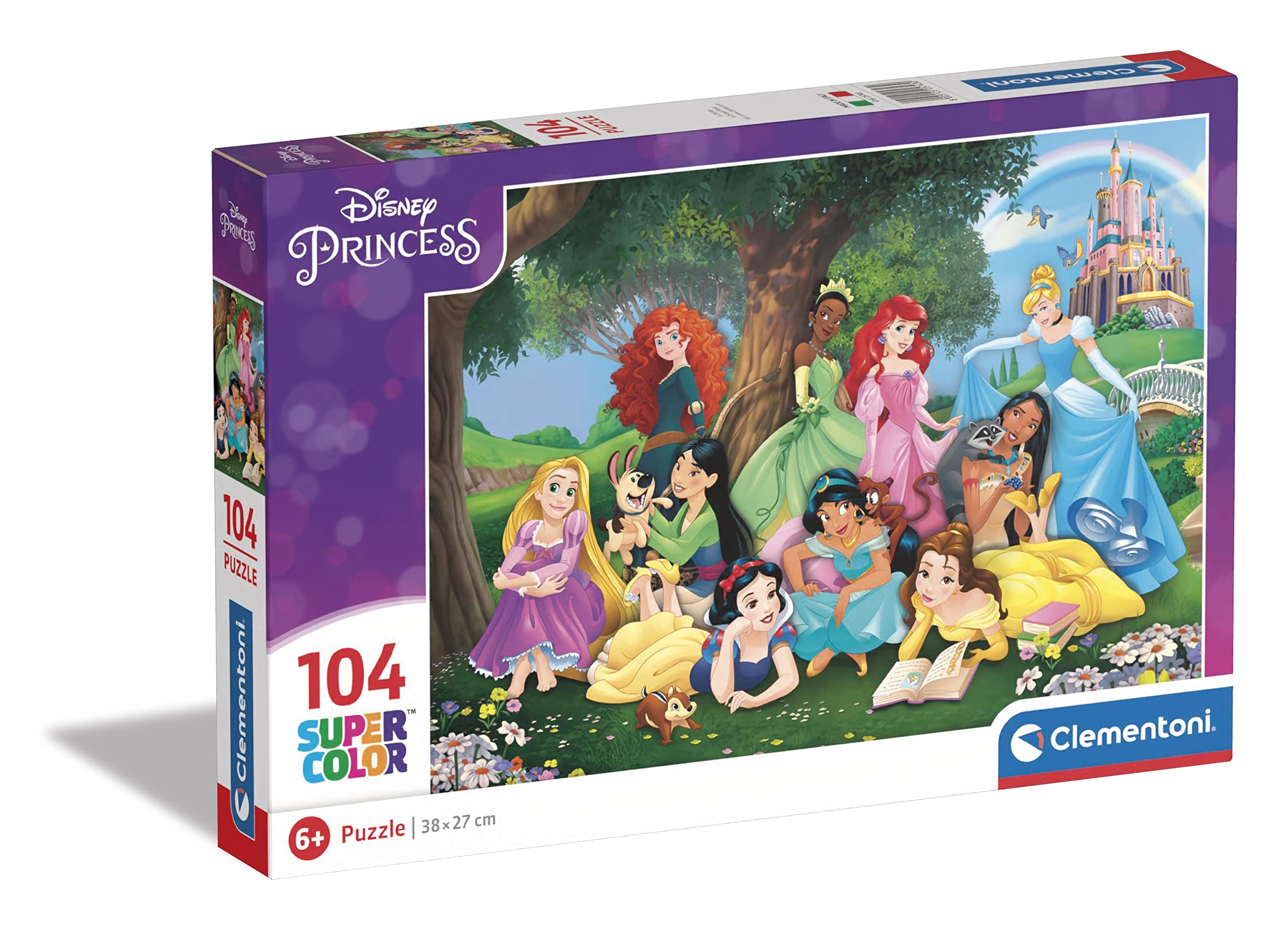 Clementoni Supercolor Puzzle - Disney Princess 104 Pieces, Kids Puzzle for 6 Years Old, Cartoon Puzzle - Made in Italy | Perfect for Family Game Night, Birthday Gifts & Educational Fun