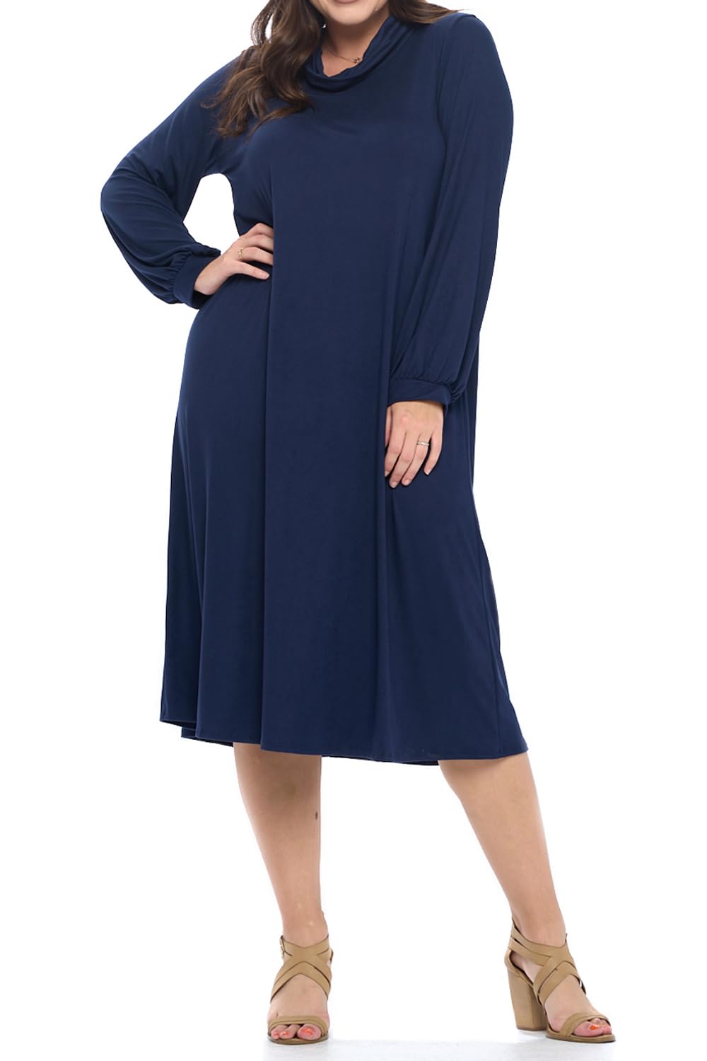Vivienne Pastel Women's Cowl Neck Midi Dress - Plus Size Flowy Elegant Dress for Wedding Guest, Cocktail Party & Special Occasions