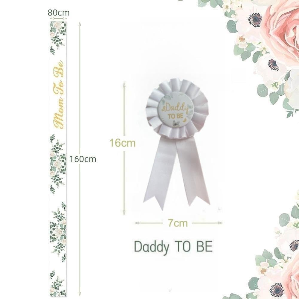 Greenery 'Mom to Be' Sash & 'Daddy to Be' Badge Pins Set - Baby Shower Gender Reveal Party Decorations - Perfect Pregnancy Announcement Gift for Expecting Parents - Ideal for Maternity Photos, Gender Reveals & Baby Showers