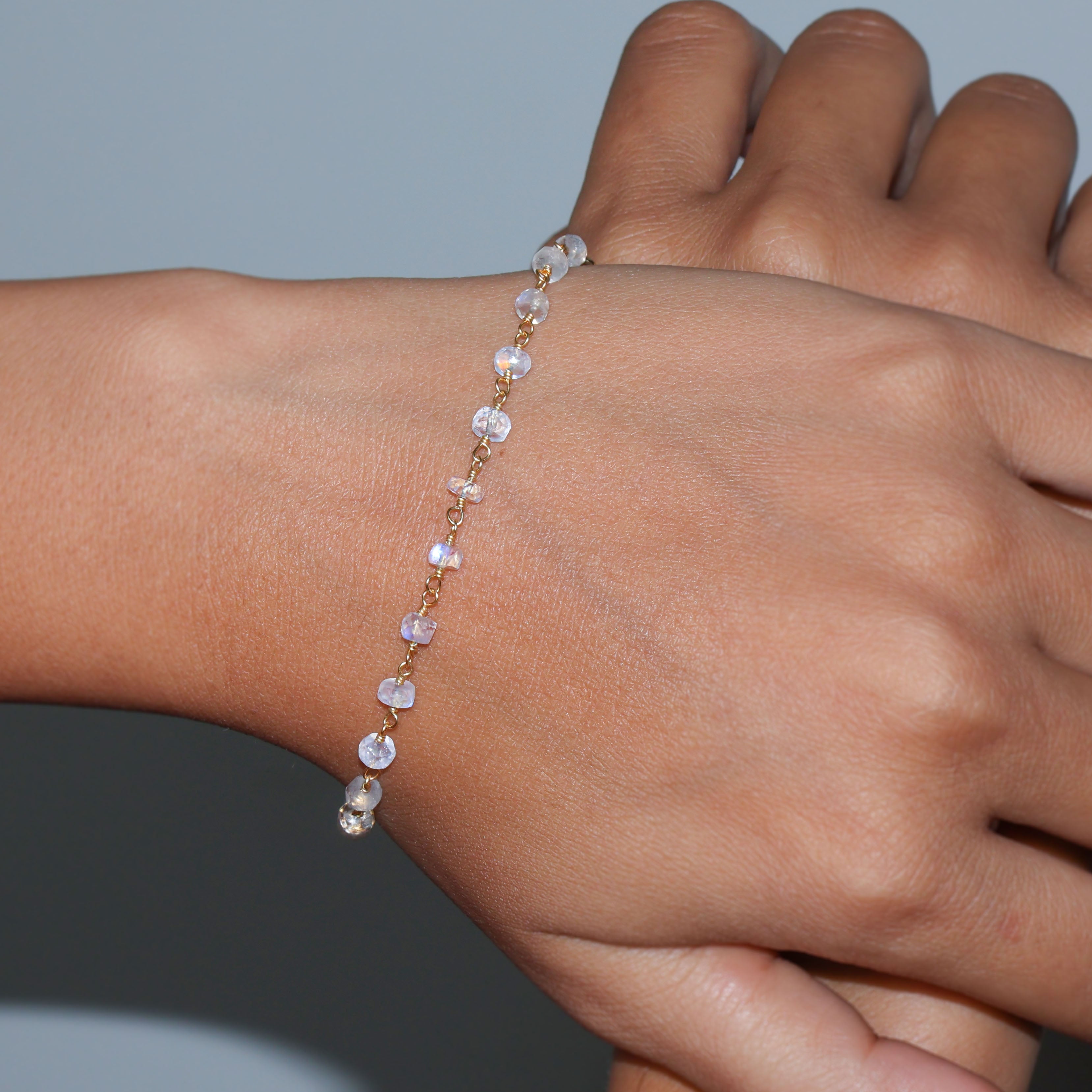 Rainbow Moonstone Beaded White Wrap Chain Bracelet – Elegant Boho Jewelry for Women, Perfect for Festivals, Weddings & Everyday Wear