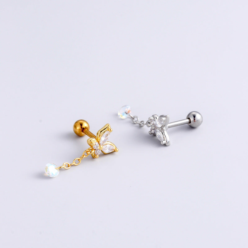 16G Surgical Steel Cartilage Earrings - Butterfly Dangle Tiny Ball Back Earrings for Women | Hypoallergenic Body Jewelry for Pierced Ears | Perfect for Everyday Wear, Parties & Gifts