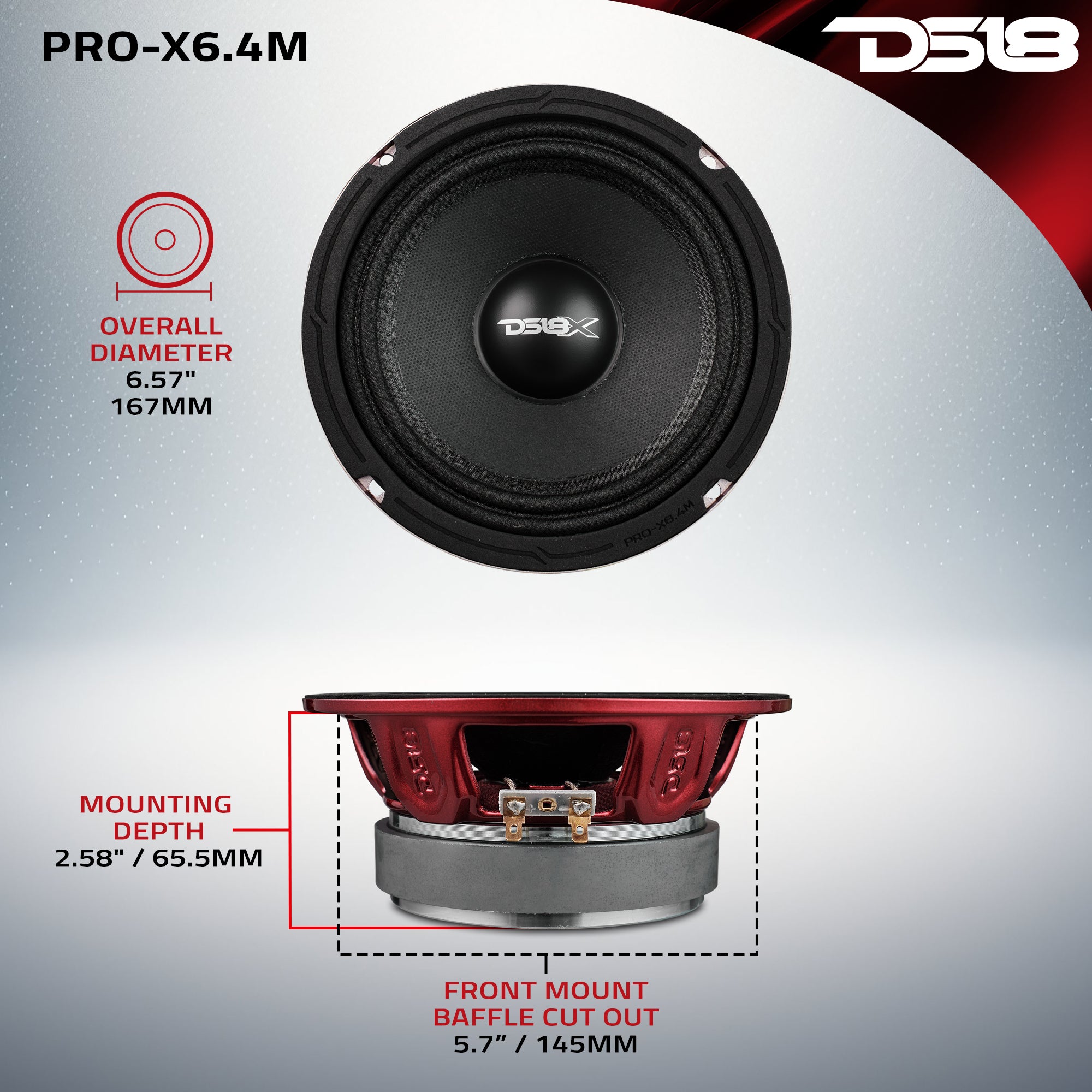 PRO X 6.5 Inch Mid Range Loudspeaker 250 Watts RMS 4 Ohm - Perfect for Car Audio Systems, Home Theater, and Live Performances