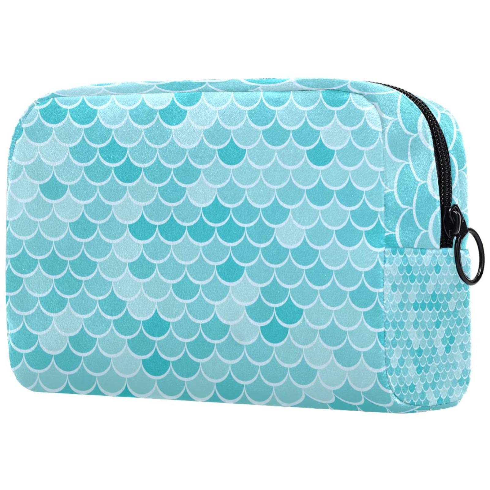 Waterproof Makeup Bag Travel Cosmetic Organizer - Portable Makeup Case with Brush Holder for Women, Green Mermaid Scale Design | Perfect for Travel, Gym, Daily Use & Gift Giving