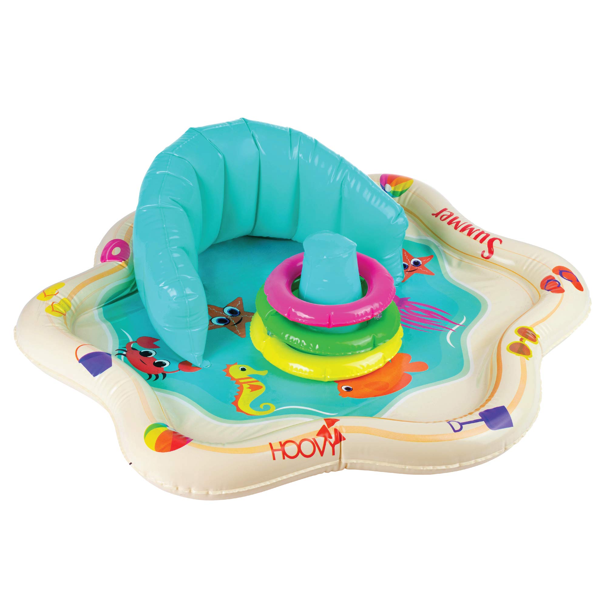 Inflatable Baby Splash Mat with Backrest & Stackable Rings - Water Play Pad for Infants & Toddlers - Summer Outdoor Pool Toys for Backyard, Beach, and Baby Bath Time Fun