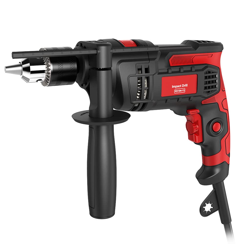 850W Heavy Duty Hammer Drill - 1/2 Inch 7 Amp Corded Impact Drill with 0-3000 RPM Variable Speed, 2-in-1 Hammer & Drill Function for Concrete, Steel, Wood & Plastic - Perfect for Construction, DIY Projects & Home Repairs