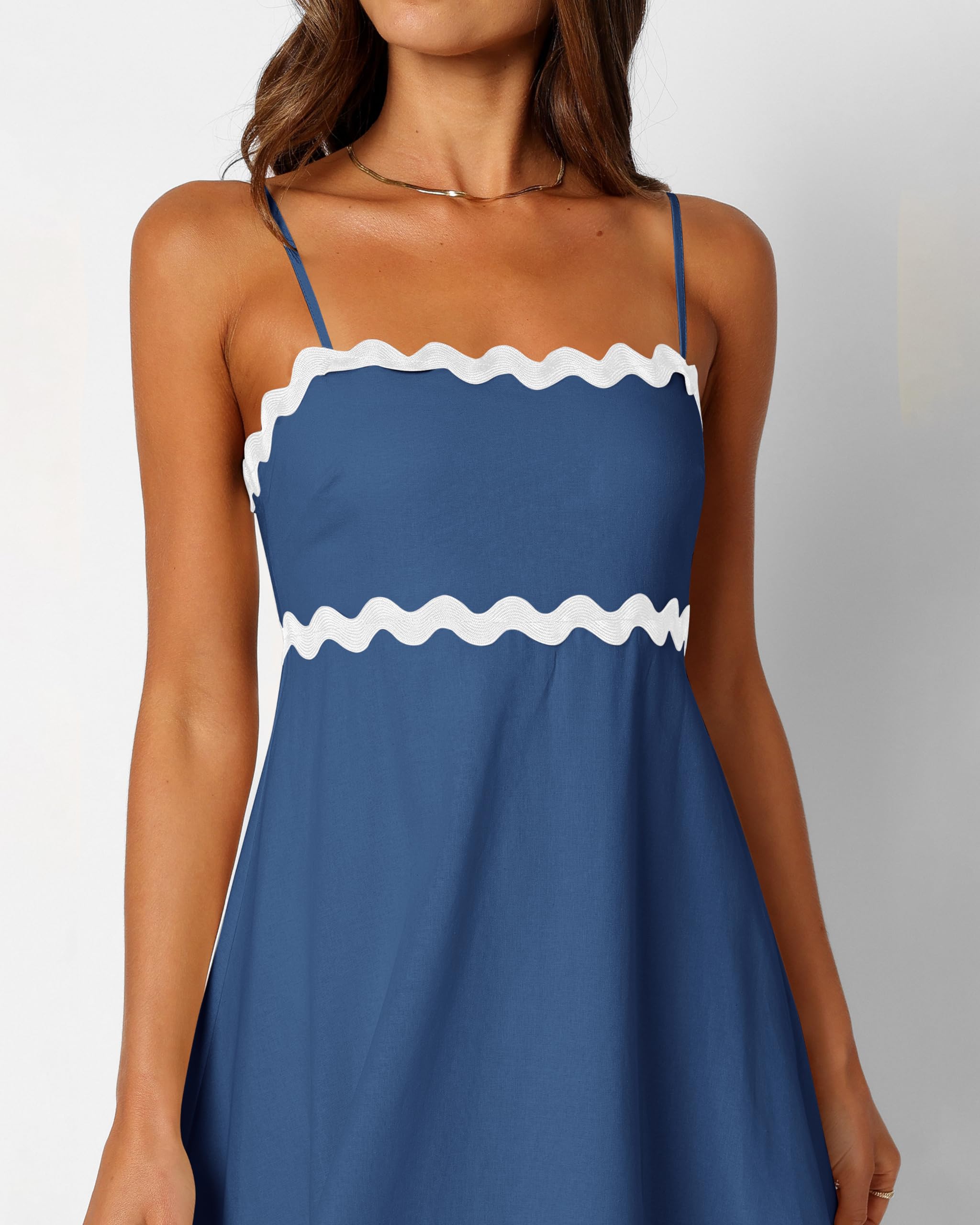 Dowerme Women's Summer Dresses 2025 - Spaghetti Strap Sleeveless Boho Midi Dress with Smocked Waist & Rickrack Trim | Flowy A-Line Loose Fit | Beach Vacation, Date Night, Casual Outing
