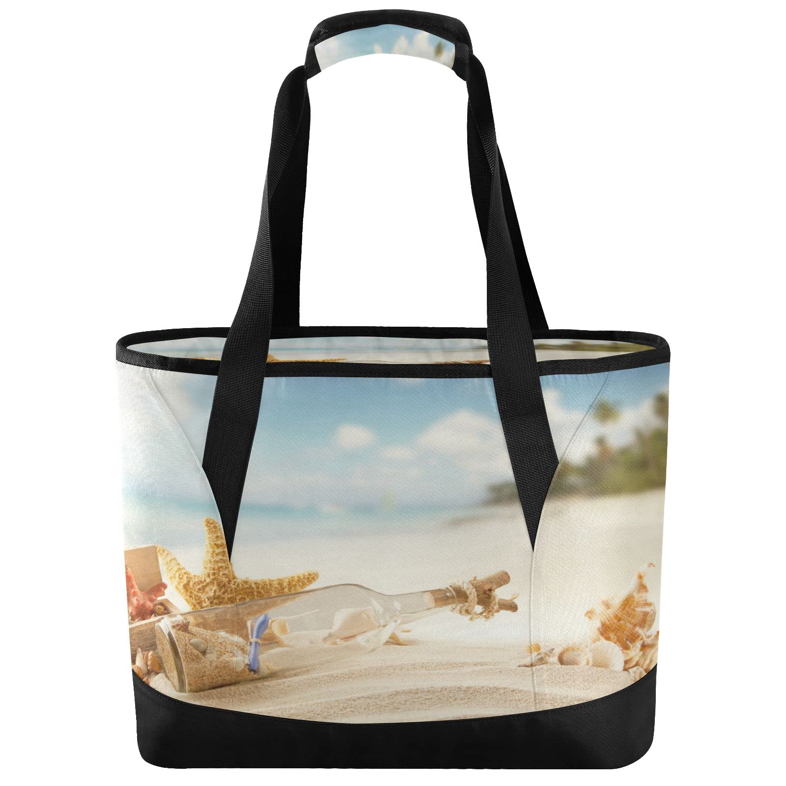 Large Insulated Lunch Bag with Seashells & Starfish Design - Reusable Thermal Cooler Tote for Picnic, Beach, Camping & Grocery Shopping - Perfect for Outdoor Activities, Travel & Food Storage