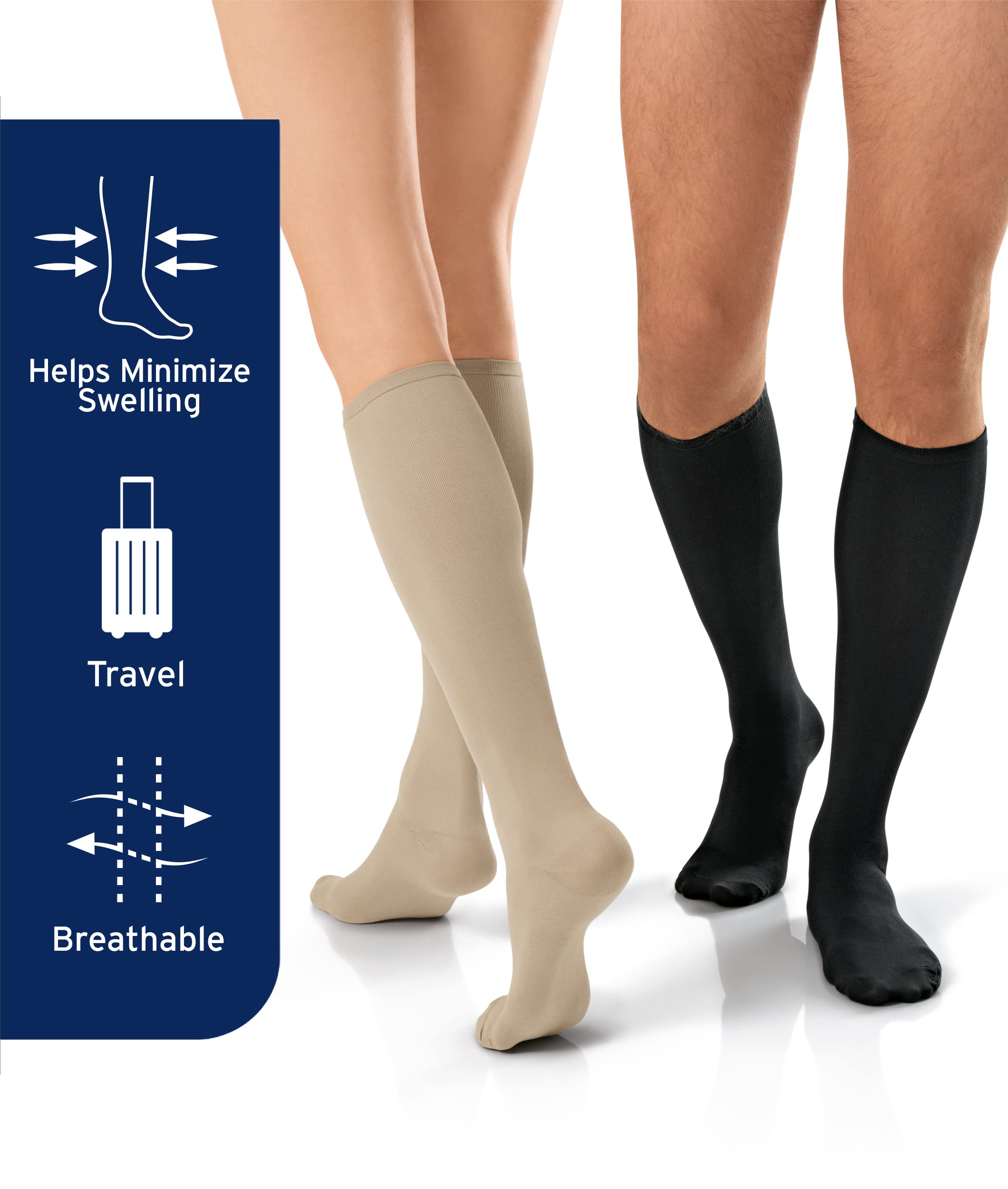 JOBST Travel Compression Socks 15-20 mmHg Knee High for Women & Men - Size 1 Black - Improve Circulation & Reduce Swelling During Flights, Work & Sports